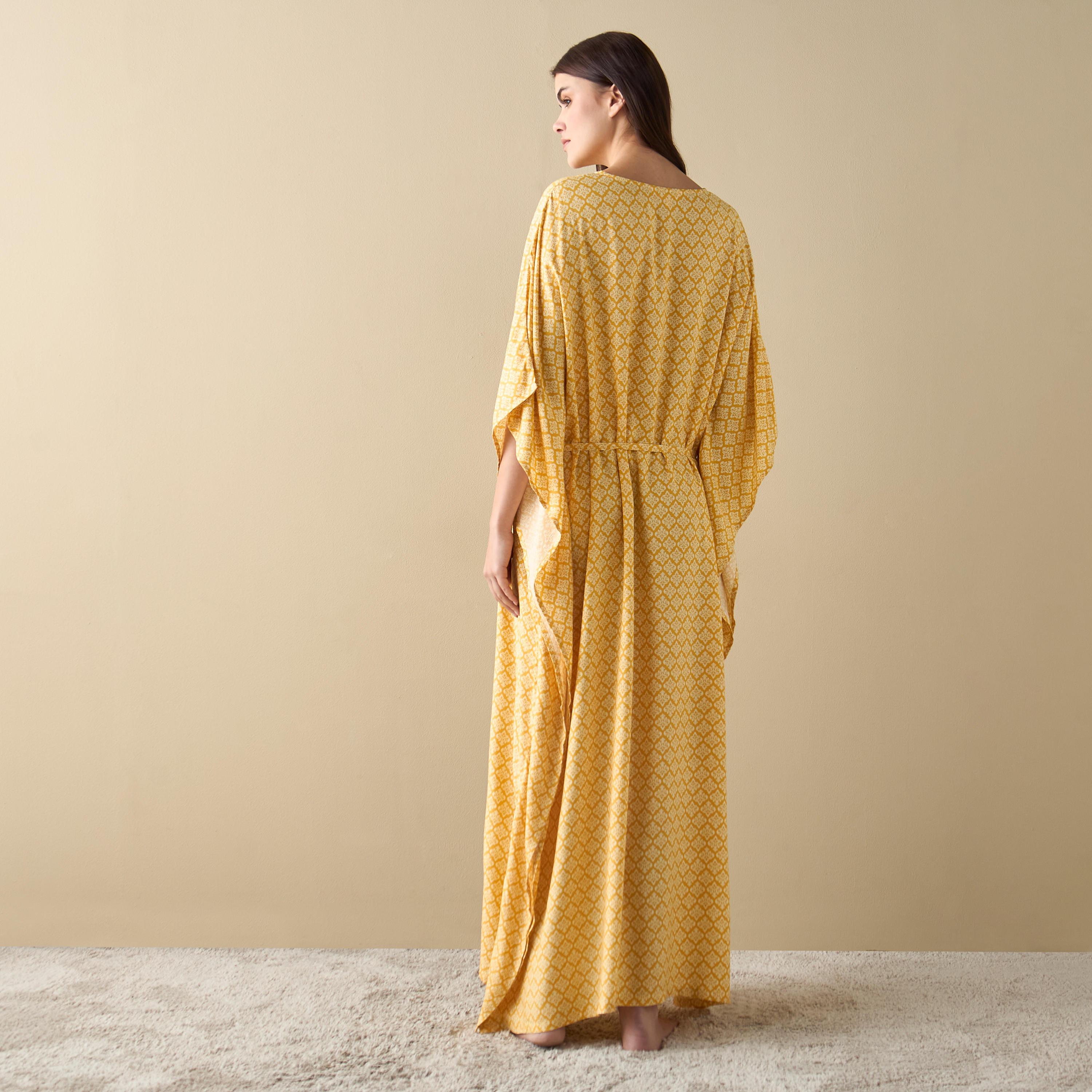 ثوب نوم قفطان بأربطة وطبعات-women-clothing-nightwear-nighties-image-3
