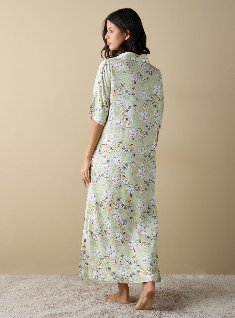 قميص نوم بياقة عادية وأكمام قصيرة وطبعات أزهار-women-clothing-nightwear-nighties-image-3