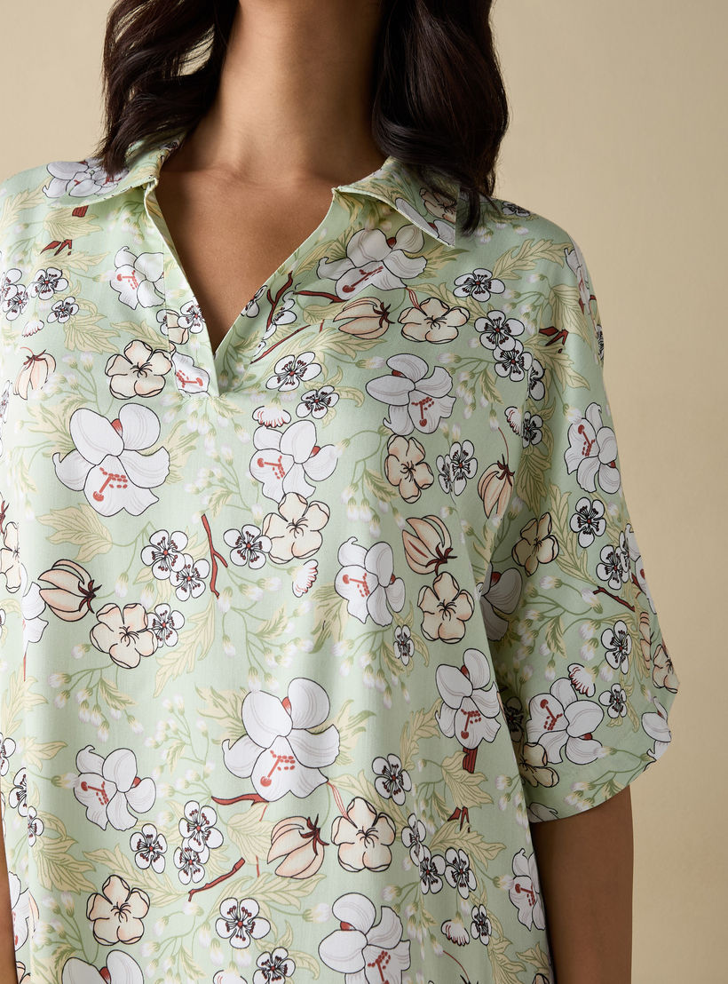 قميص نوم بياقة عادية وأكمام قصيرة وطبعات أزهار-women-clothing-nightwear-nighties-image-4