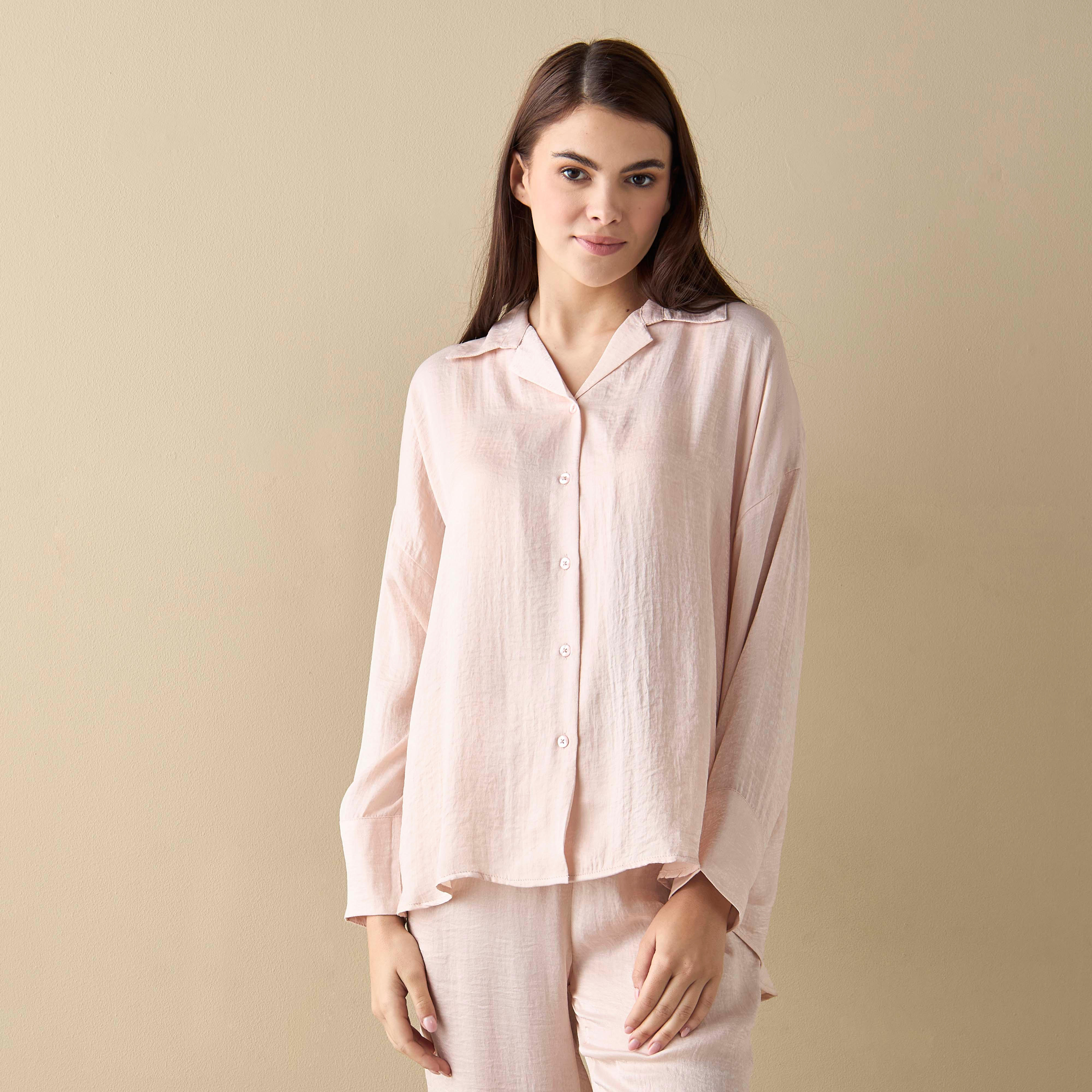 طقم بنطلون بيجاما وقميص بارز الملمس بأكمام طويلة-women-clothing-nightwear-pyjamas-longsets-image-2