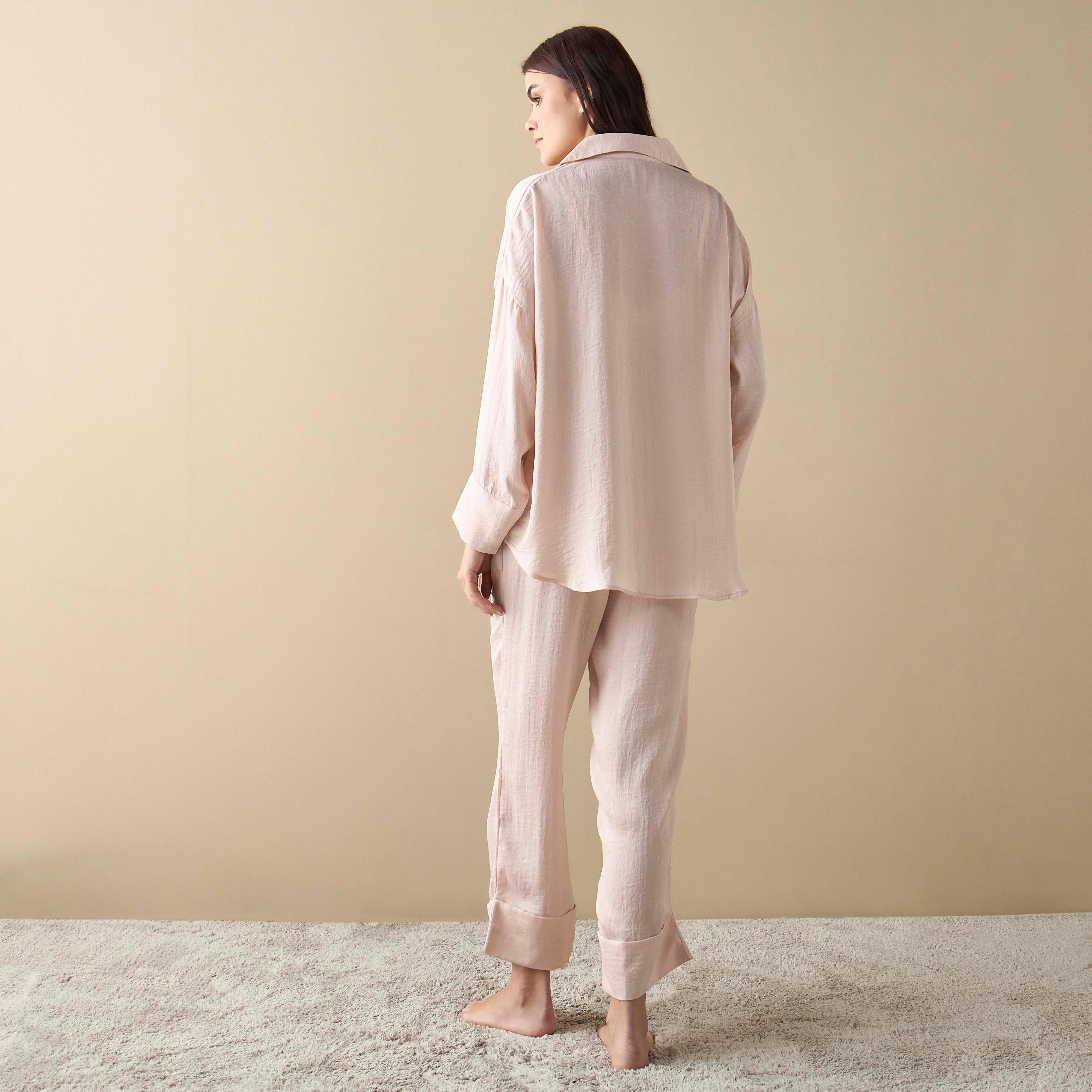 طقم بنطلون بيجاما وقميص بارز الملمس بأكمام طويلة-women-clothing-nightwear-pyjamas-longsets-image-3