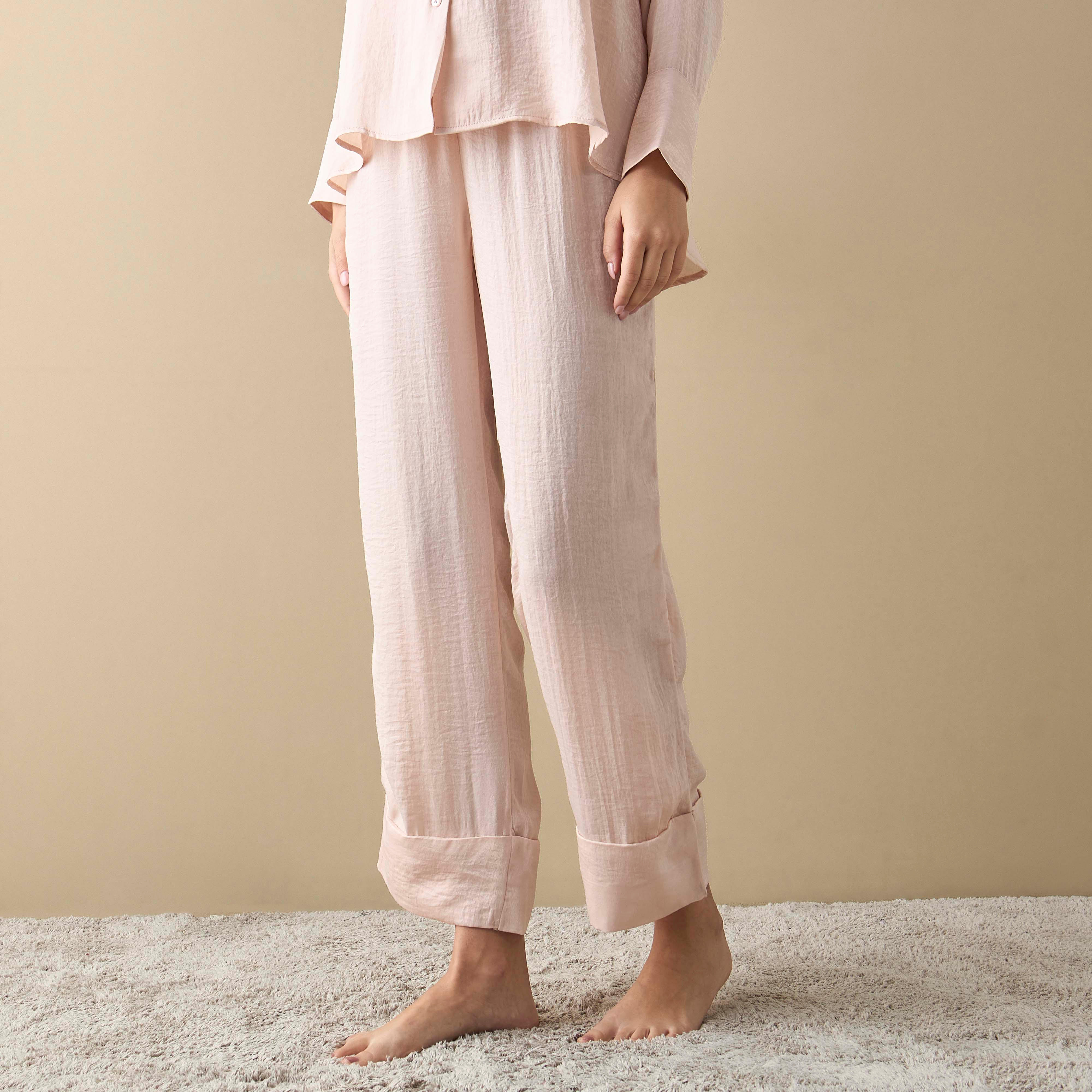 طقم بنطلون بيجاما وقميص بارز الملمس بأكمام طويلة-women-clothing-nightwear-pyjamas-longsets-image-4