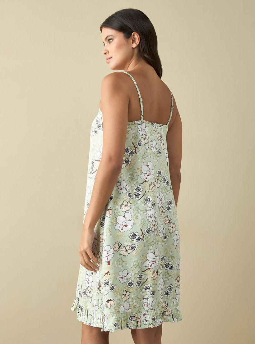فستان ميدي سهل الارتداء بطبعات زهور بالكامل مع حافة كشكش-women-clothing-nightwear-nighties-image-3