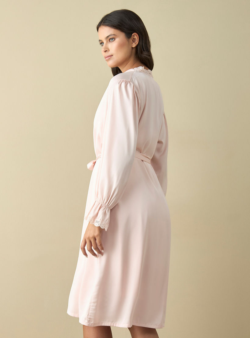 روب بتفاصيل دانتيل مع حزام ربط وفستان سهل الارتداء-women-clothing-nightwear-nighties-image-3