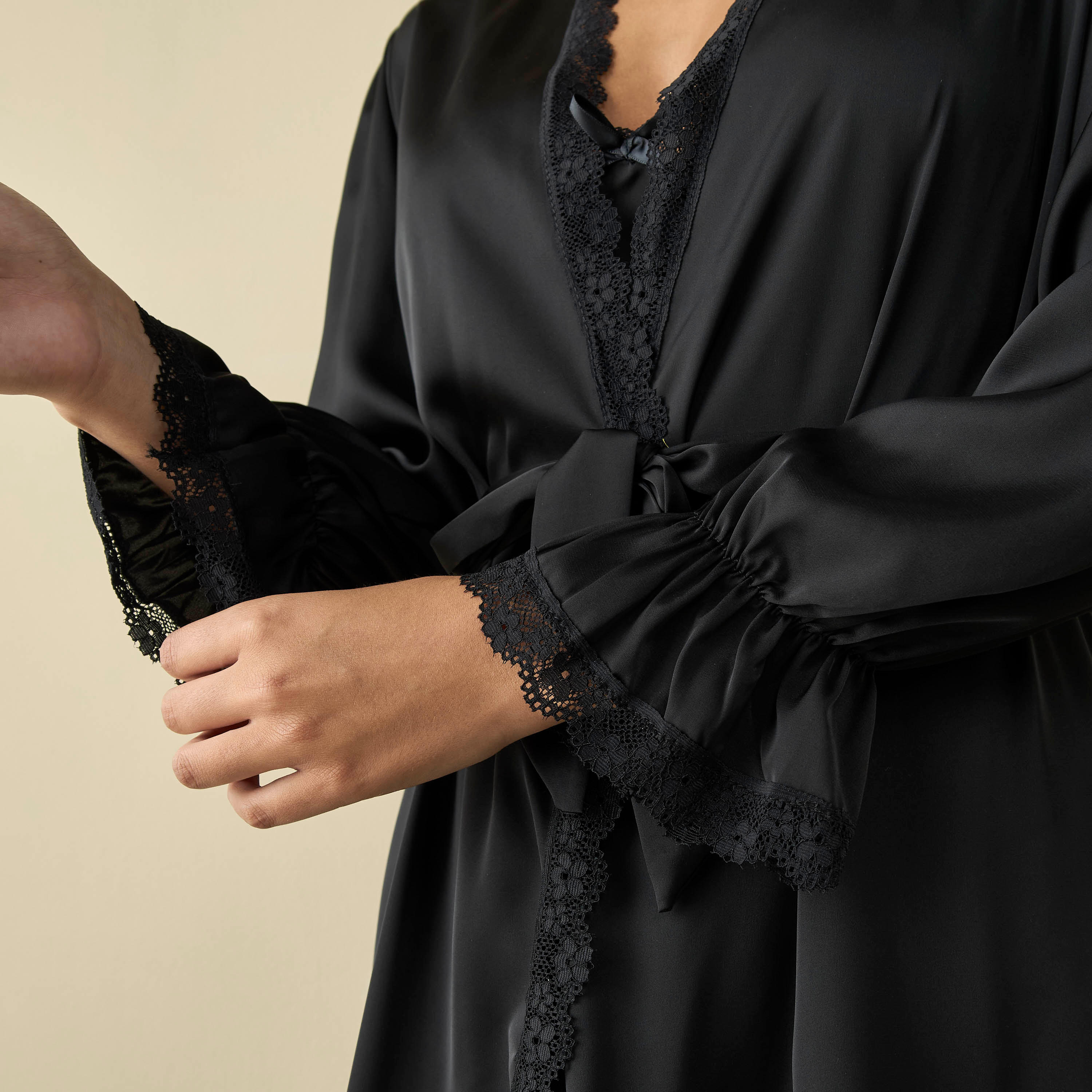 Lace Detail Robe with Tie-Up Belt and Slip Dress-women-clothing-nightwear-nighties-image-4