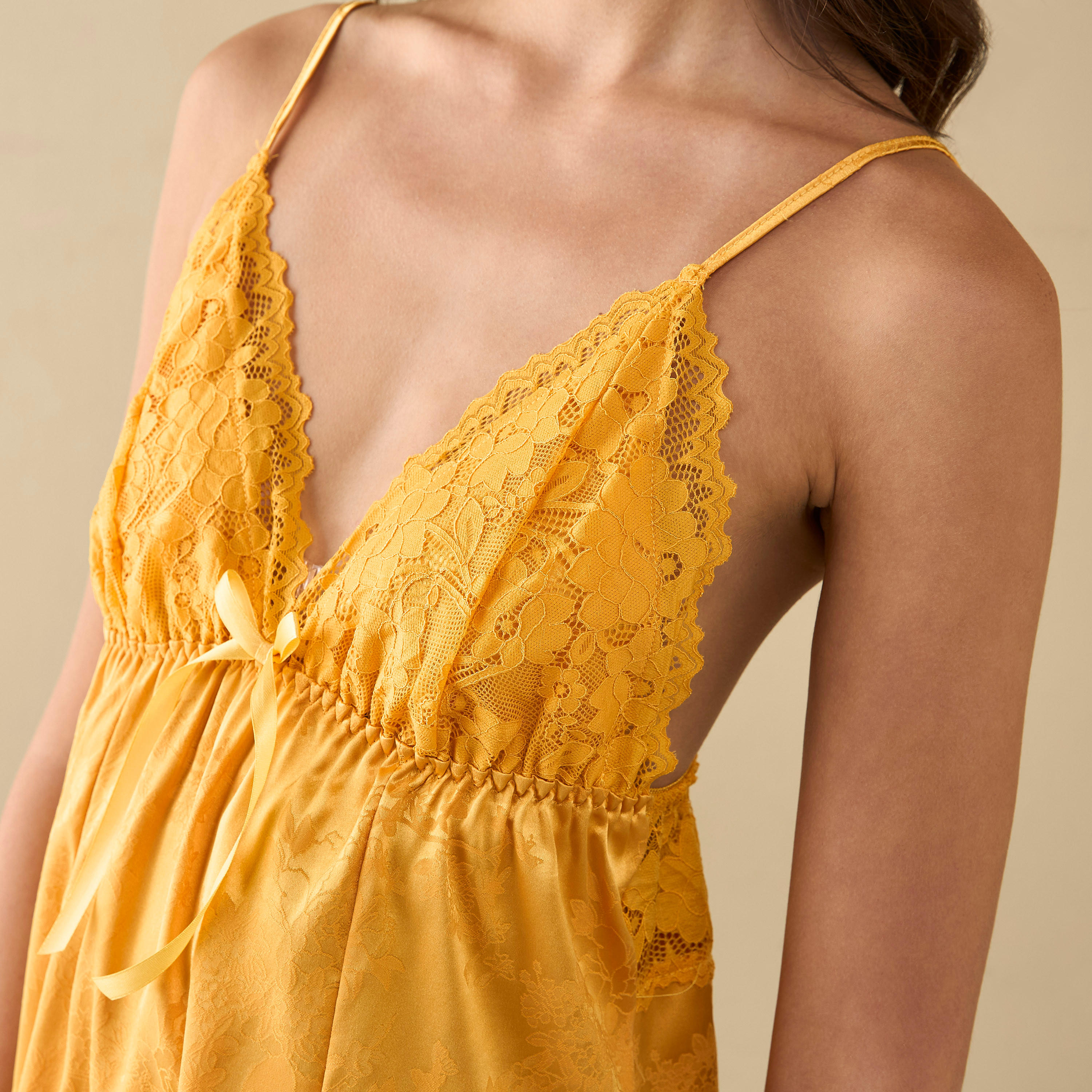 Lace Textured Slip Dress with Adjustable Straps-women-clothing-nightwear-nighties-image-4