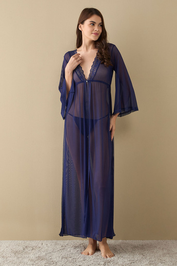 Shop Textured Night Dress with V-neck and Long Sleeves Online | Centrepoint Saudi Shop Textured Night Dress with V-neck and Long Sleeves Online | Centrepoint Saudi