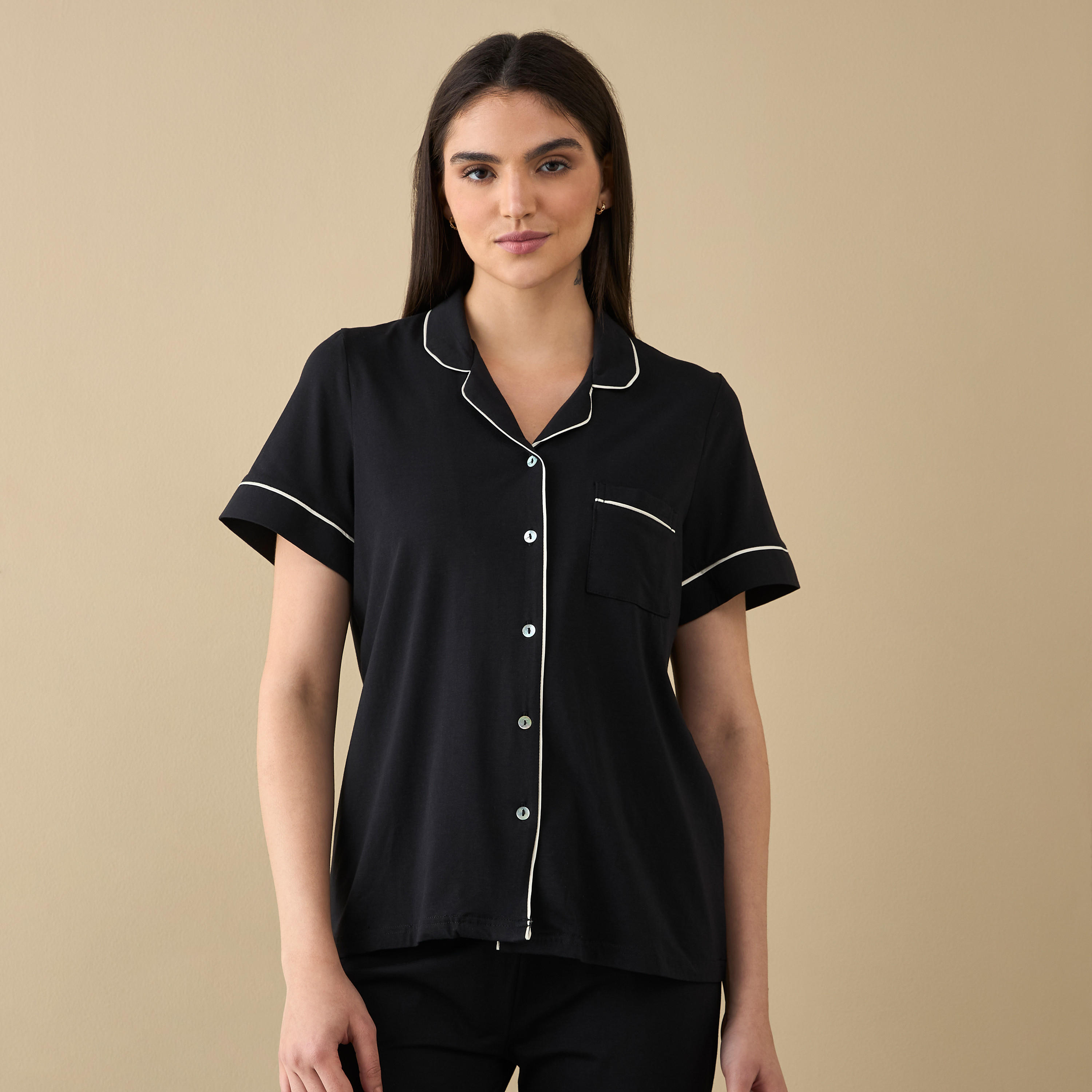 طقم بيجاما وقميص بياقة مطوية مع قناع للعين-women-clothing-nightwear-pyjamas-longsets-image-3