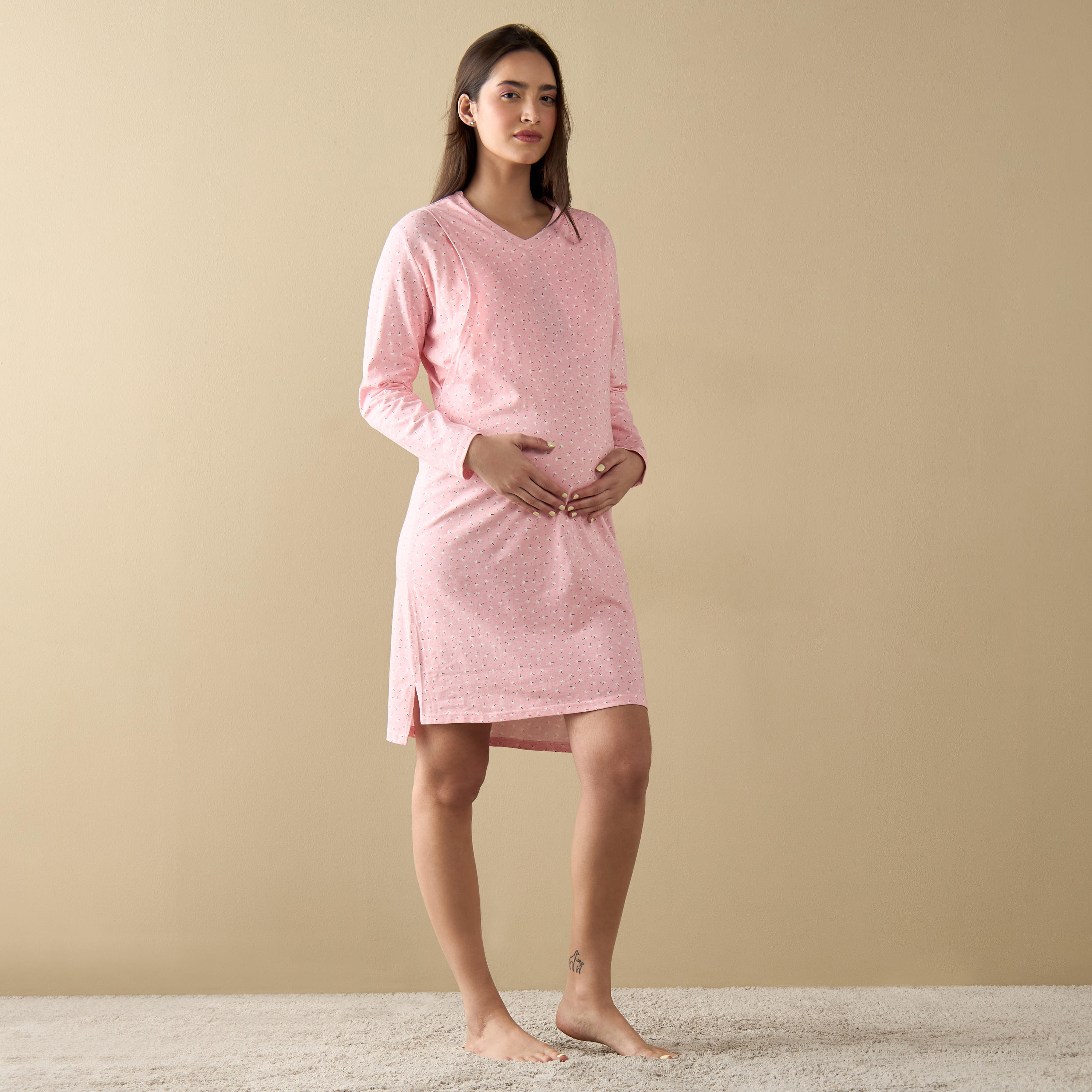 قميص نوم للرضاعة بأكمام طويلة وطبعات زهرية-women-clothing-maternity-nightwear-image-2