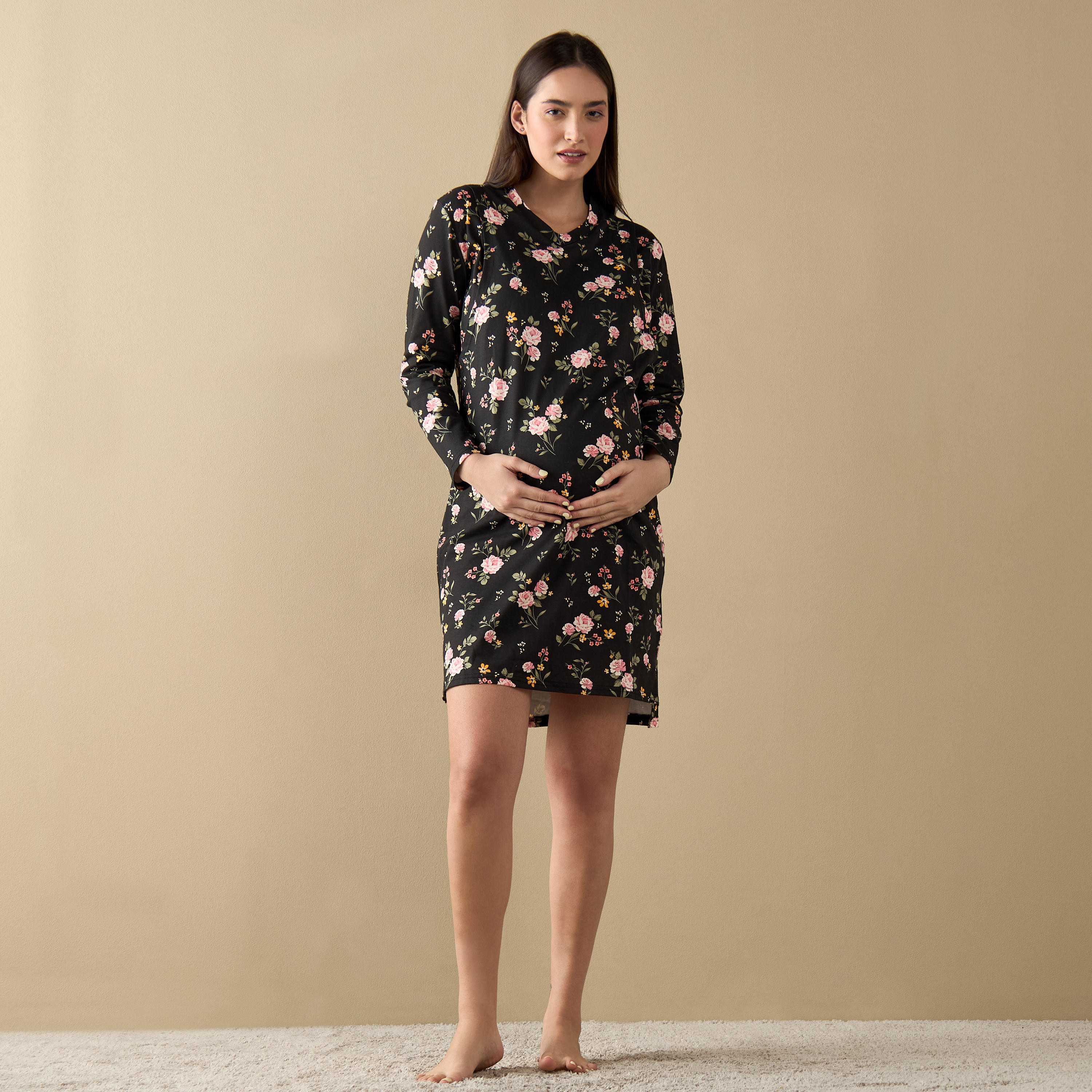 قميص نوم للرضاعة بأكمام طويلة وطبعات زهرية-women-clothing-maternity-nightwear-image-6