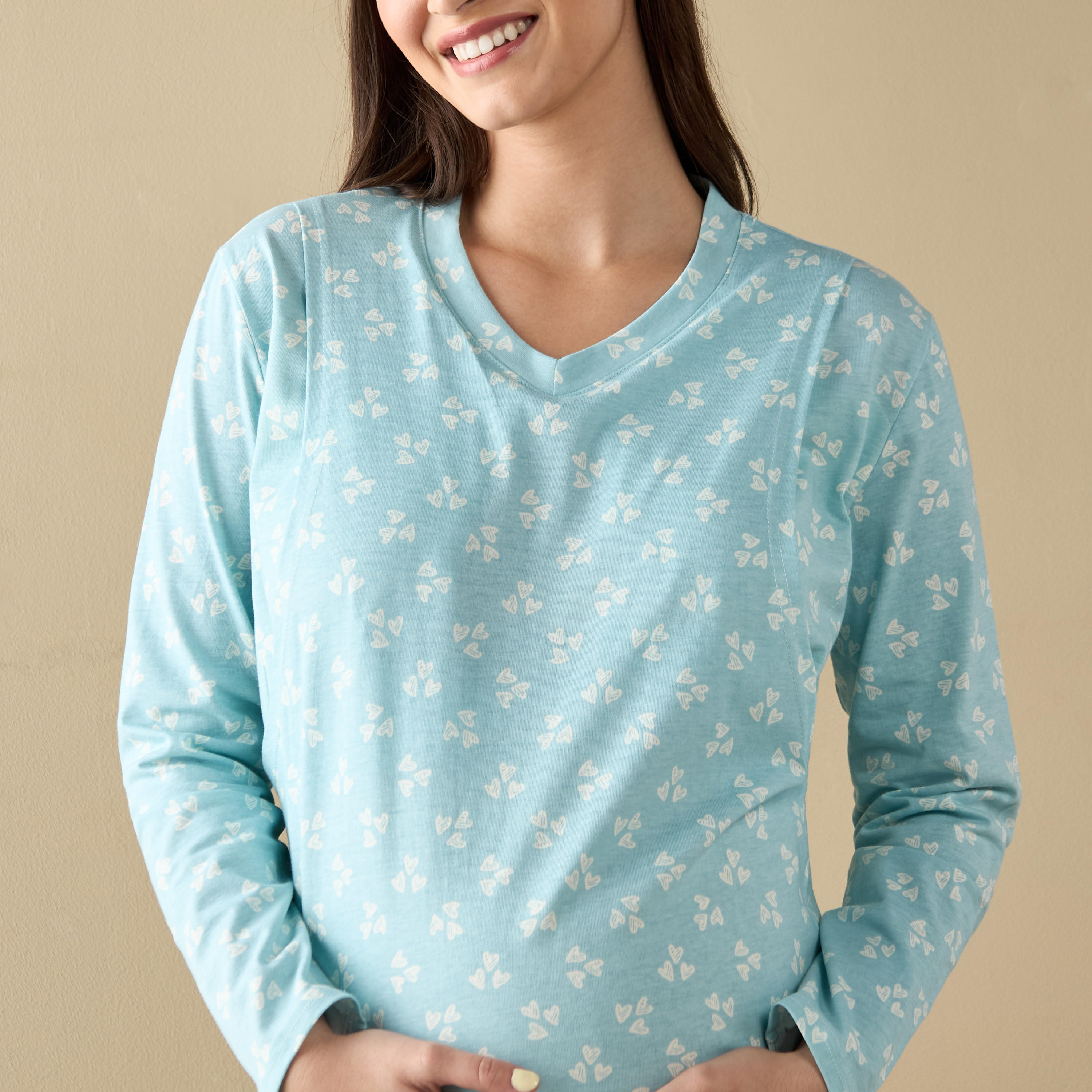 قميص نوم للحوامل بأكمام طويلة وطبعات-women-clothing-maternity-nightwear-image-4