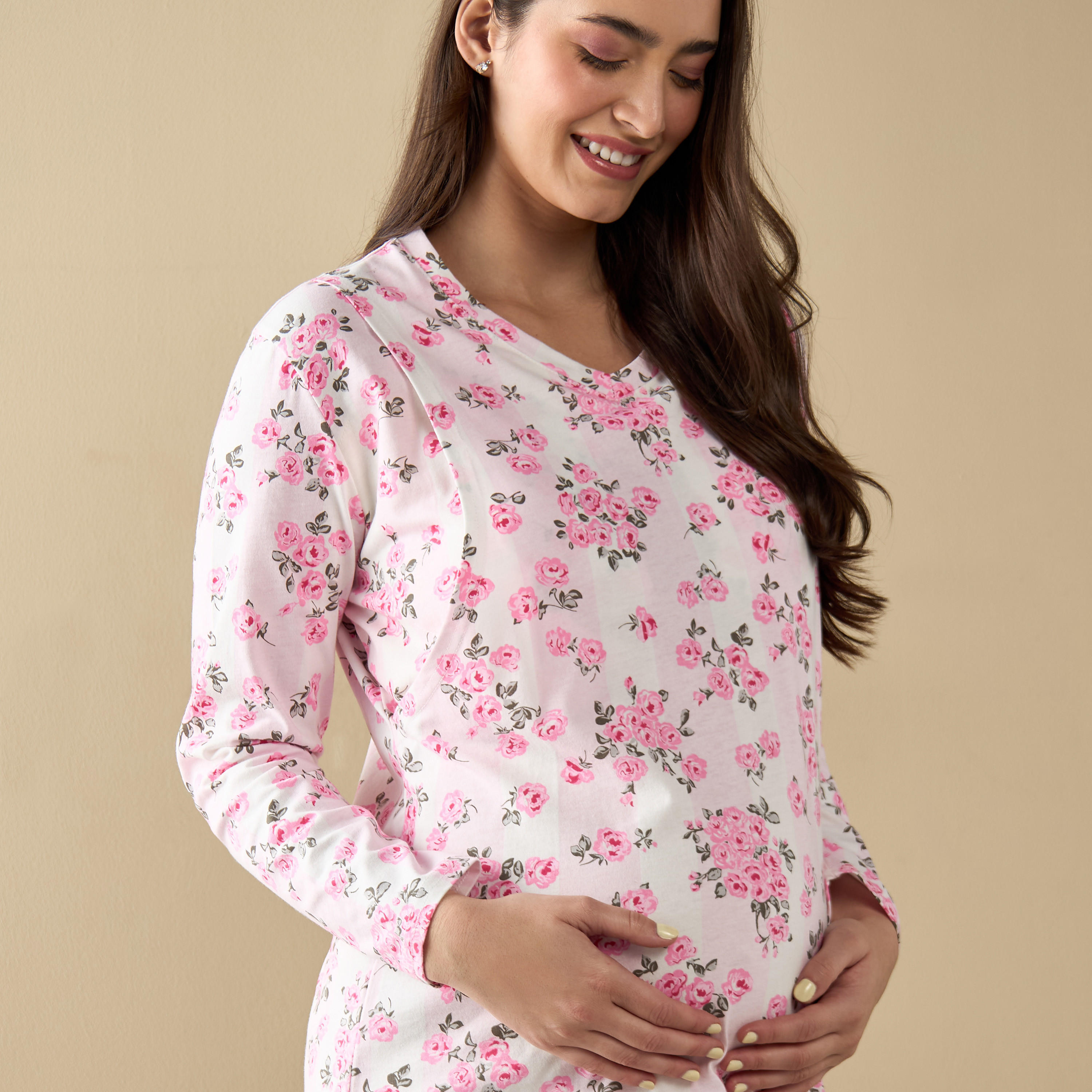 قميص نوم للرضاعة بأكمام طويلة وطبعات زهرية-women-clothing-maternity-nightwear-image-12