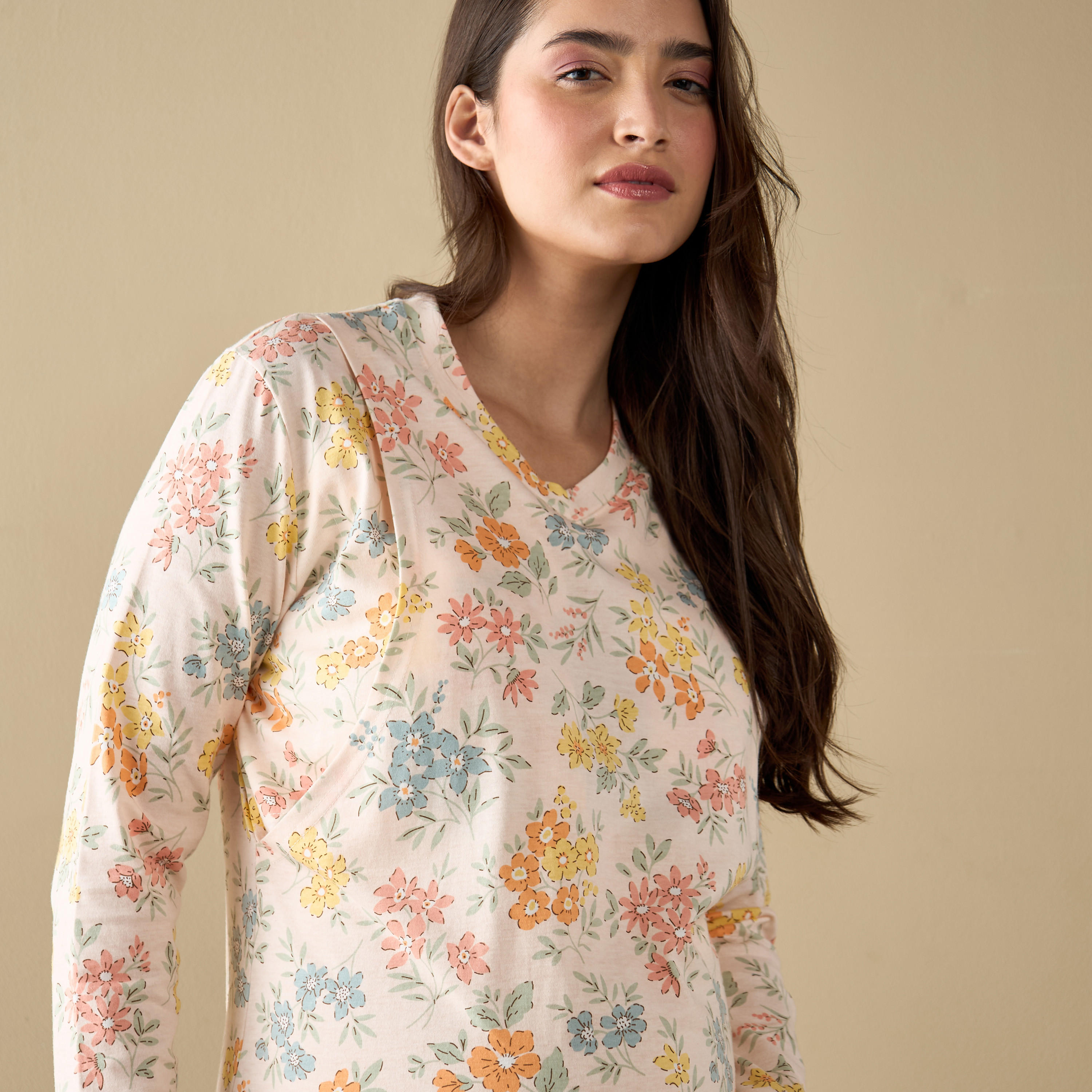 قميص نوم للرضاعة بأكمام طويلة وطبعات زهرية-women-clothing-maternity-nightwear-image-16