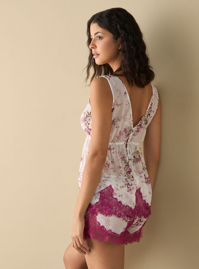 طقم شورت وبلوزة بدون أكمام بطبعات زهرية-women-clothing-nightwear-pyjamas-shortsets-image-3