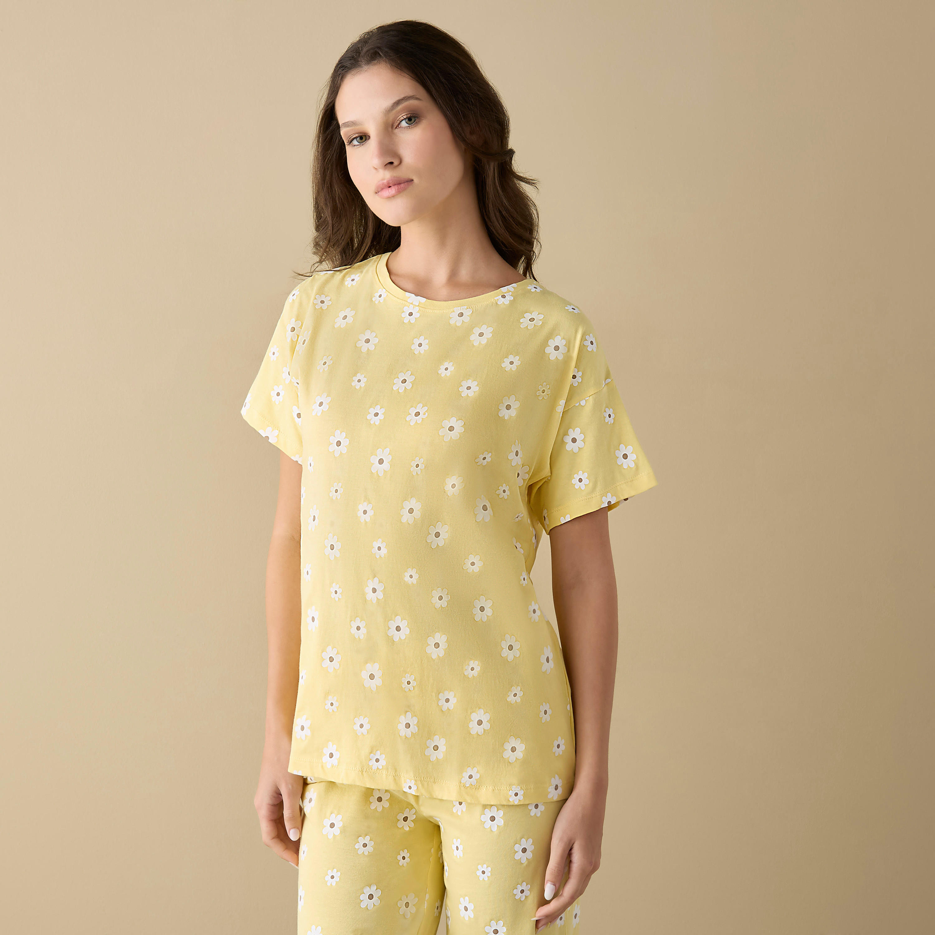 طقم بنطلون بيجاما وتيشيرت بطبعات أزهار-women-clothing-nightwear-pyjamas-longsets-image-2