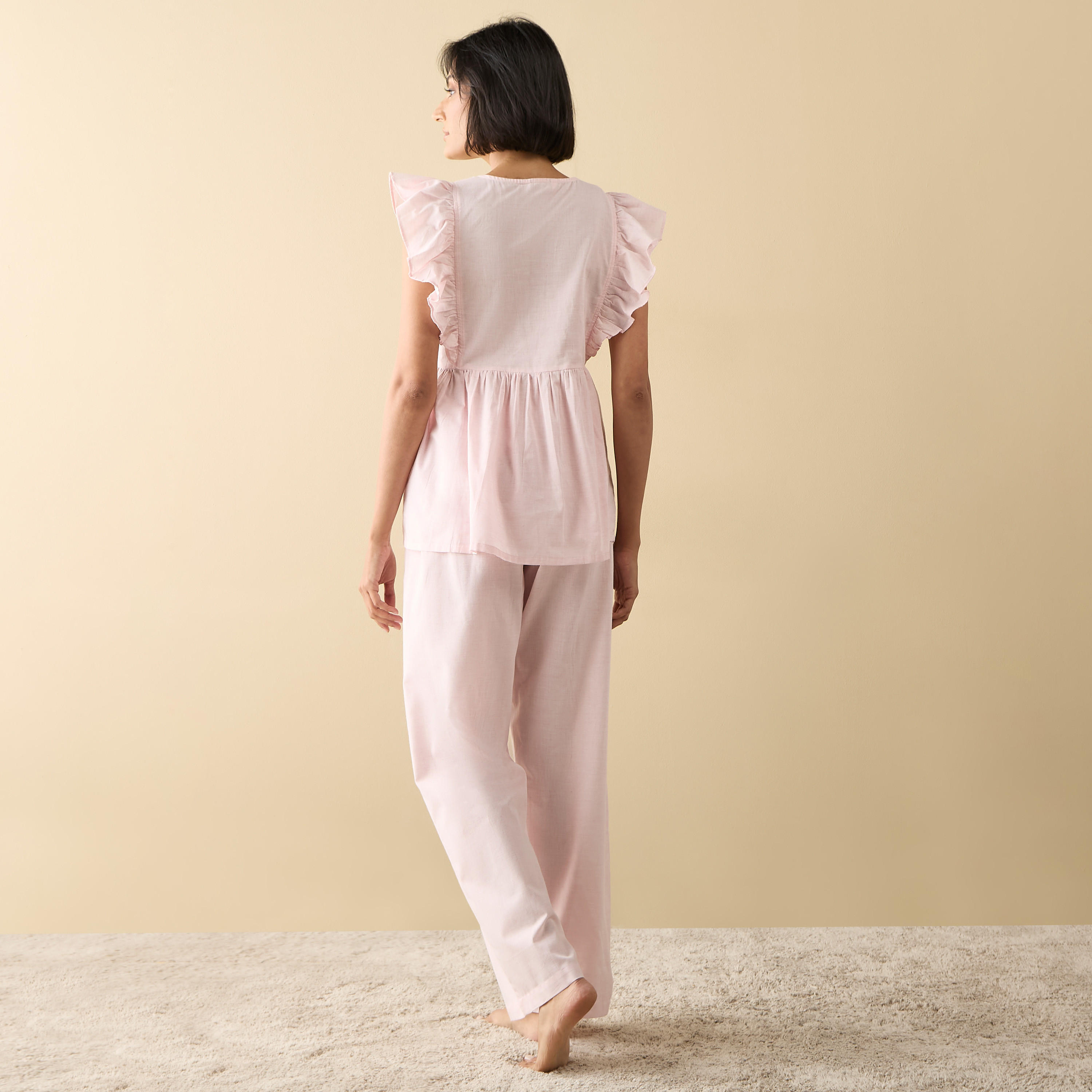 طقم بيجاما وبلوزة بياقة مربعة مكشكشة-women-clothing-nightwear-pyjamas-longsets-image-4