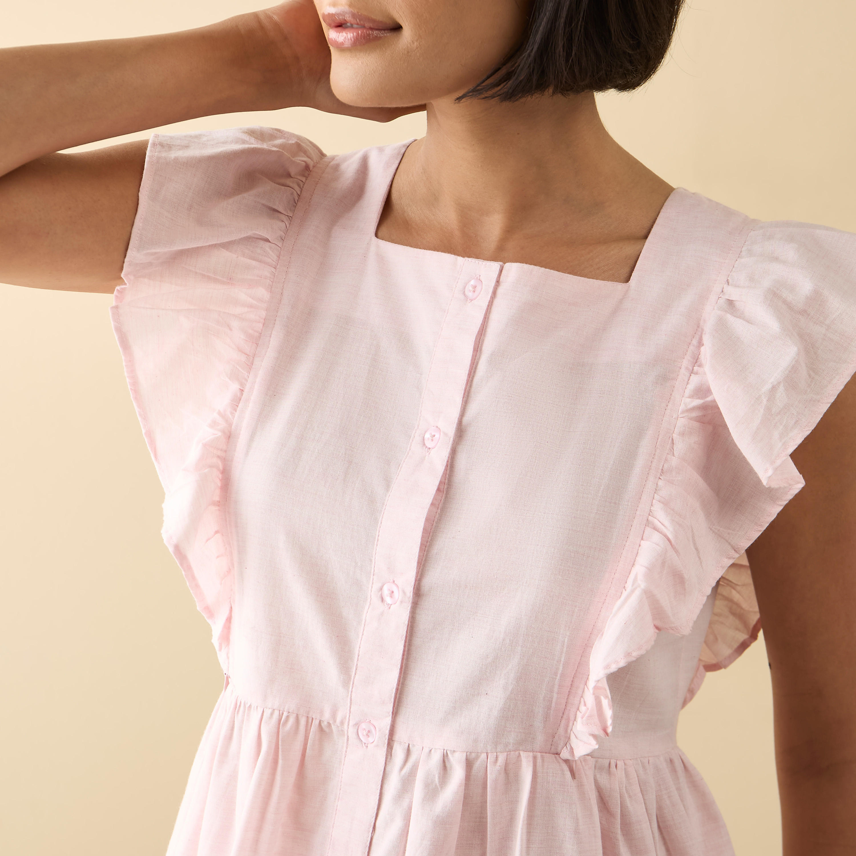 طقم بيجاما وبلوزة بياقة مربعة مكشكشة-women-clothing-nightwear-pyjamas-longsets-image-5