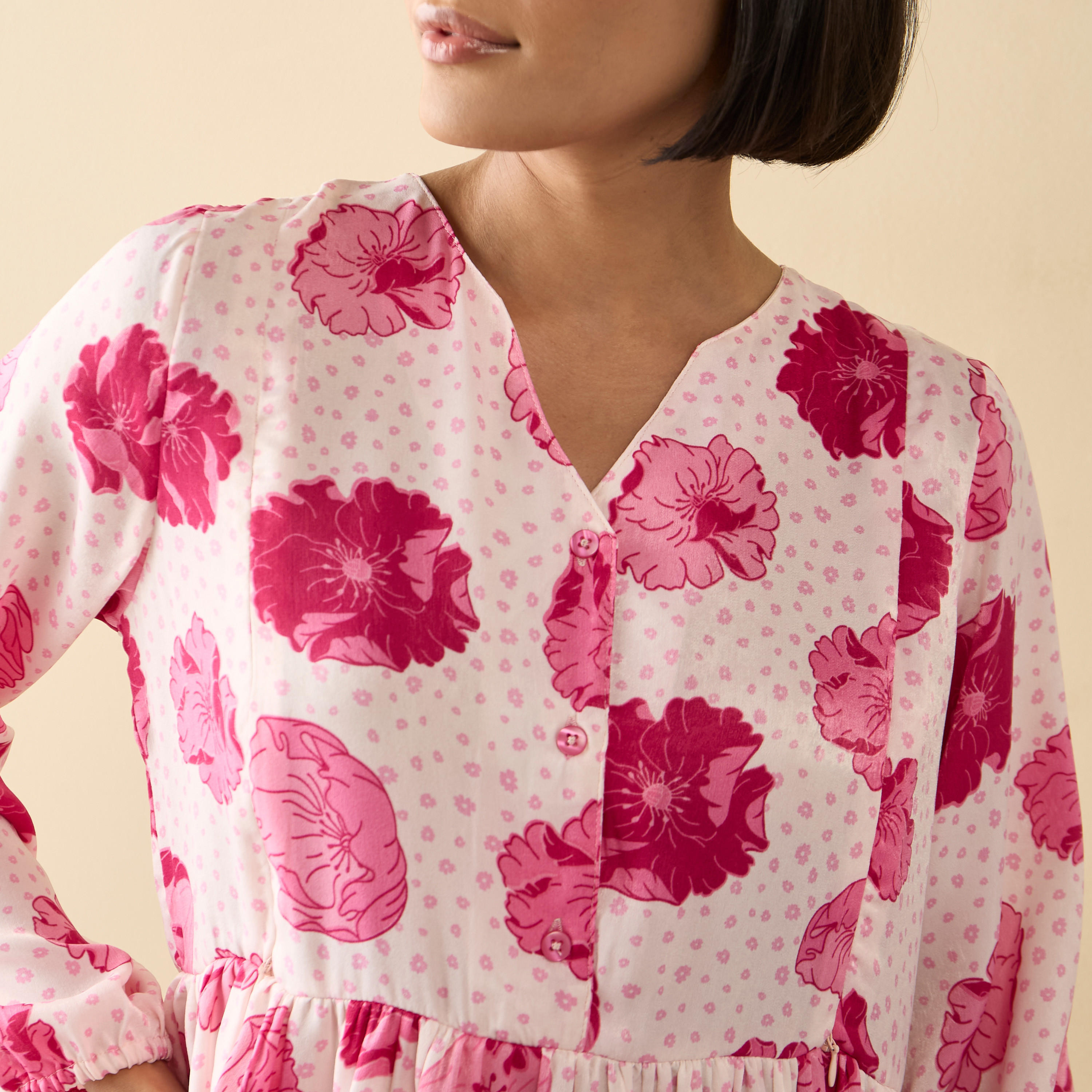 ثوب نوم بأكمام طويلة وطبعات أزهار-women-clothing-nightwear-nighties-image-4