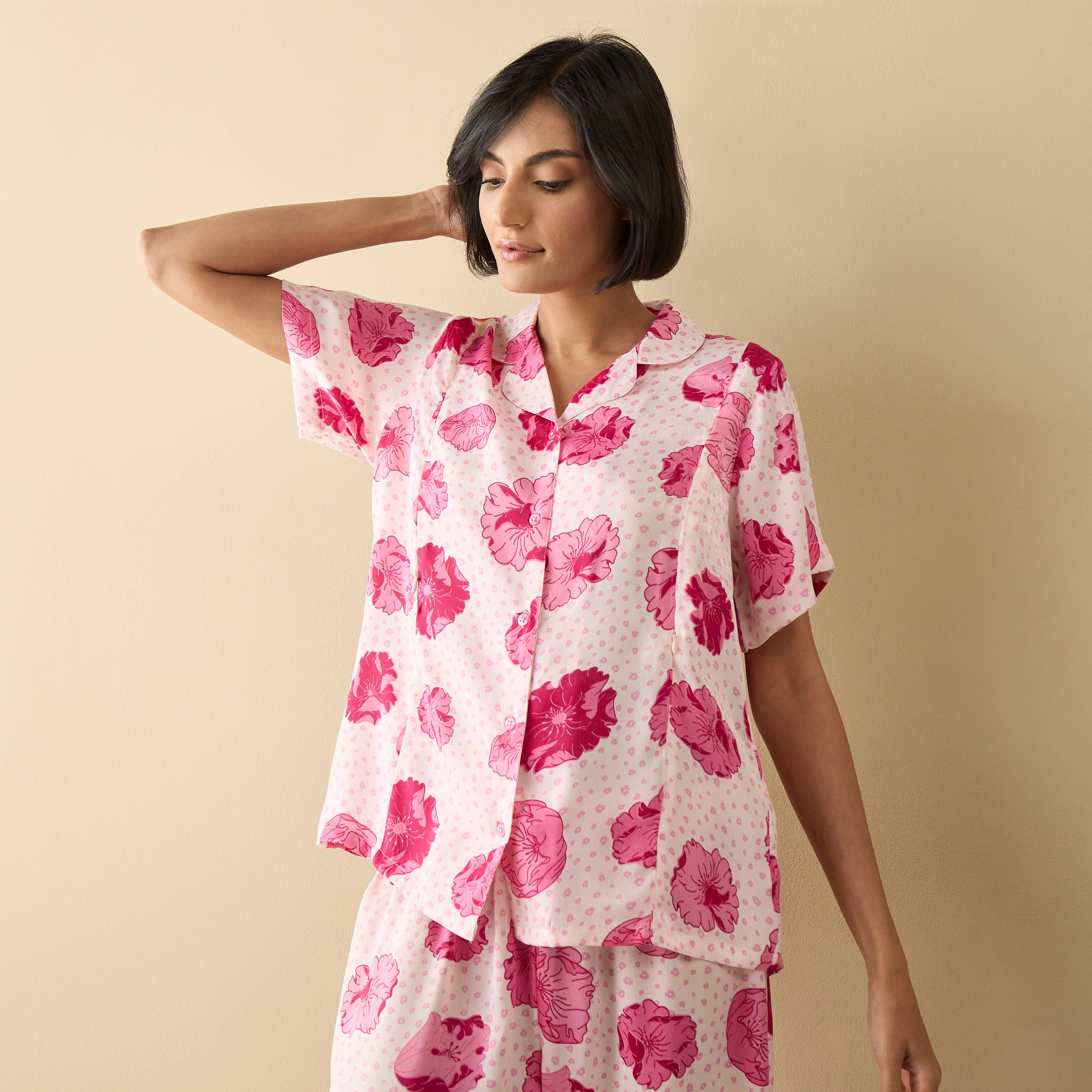 طقم بنطلون بيجاما وقميص بطبعات زهور-women-clothing-nightwear-pyjamas-longsets-image-2