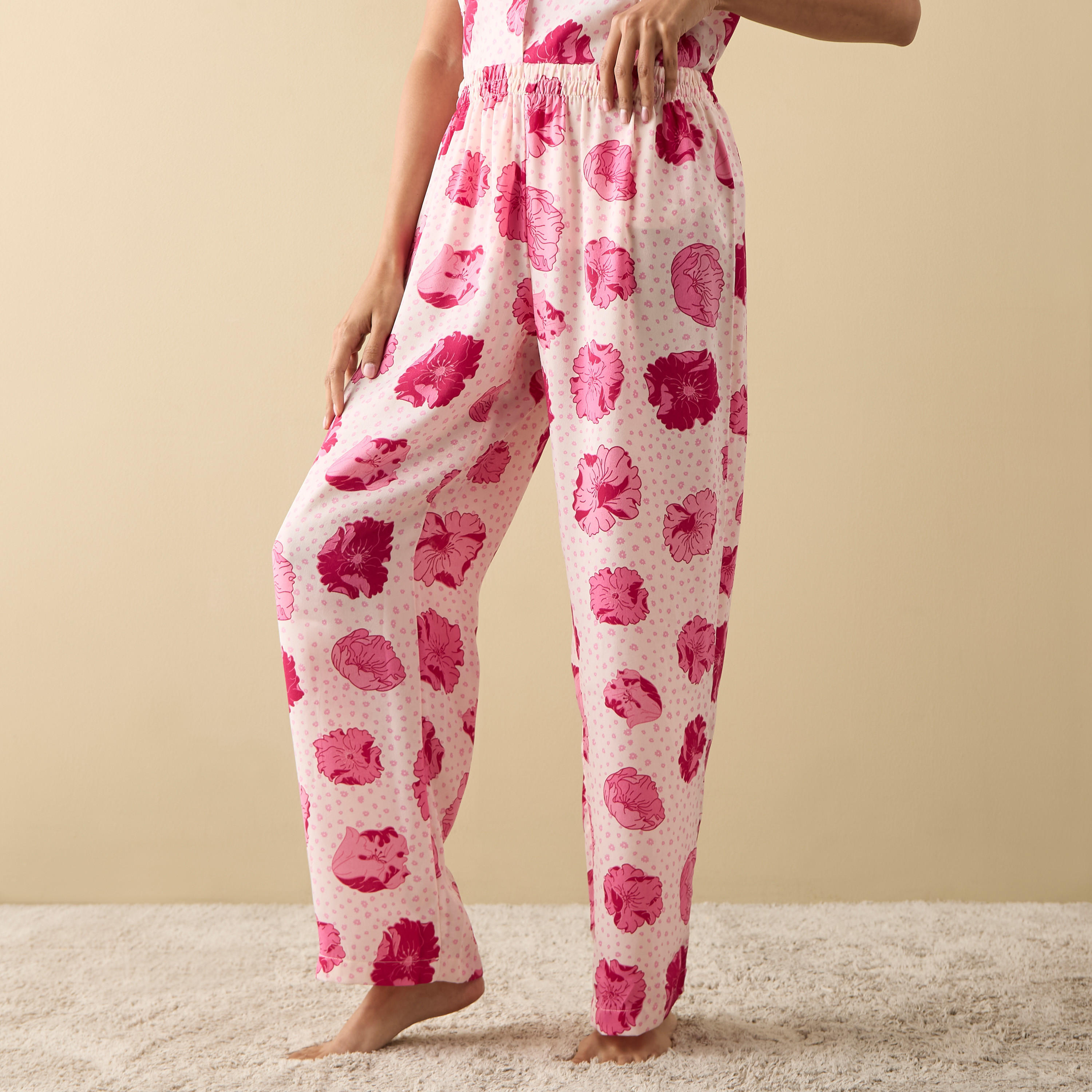 طقم بنطلون بيجاما وقميص بطبعات زهور-women-clothing-nightwear-pyjamas-longsets-image-3