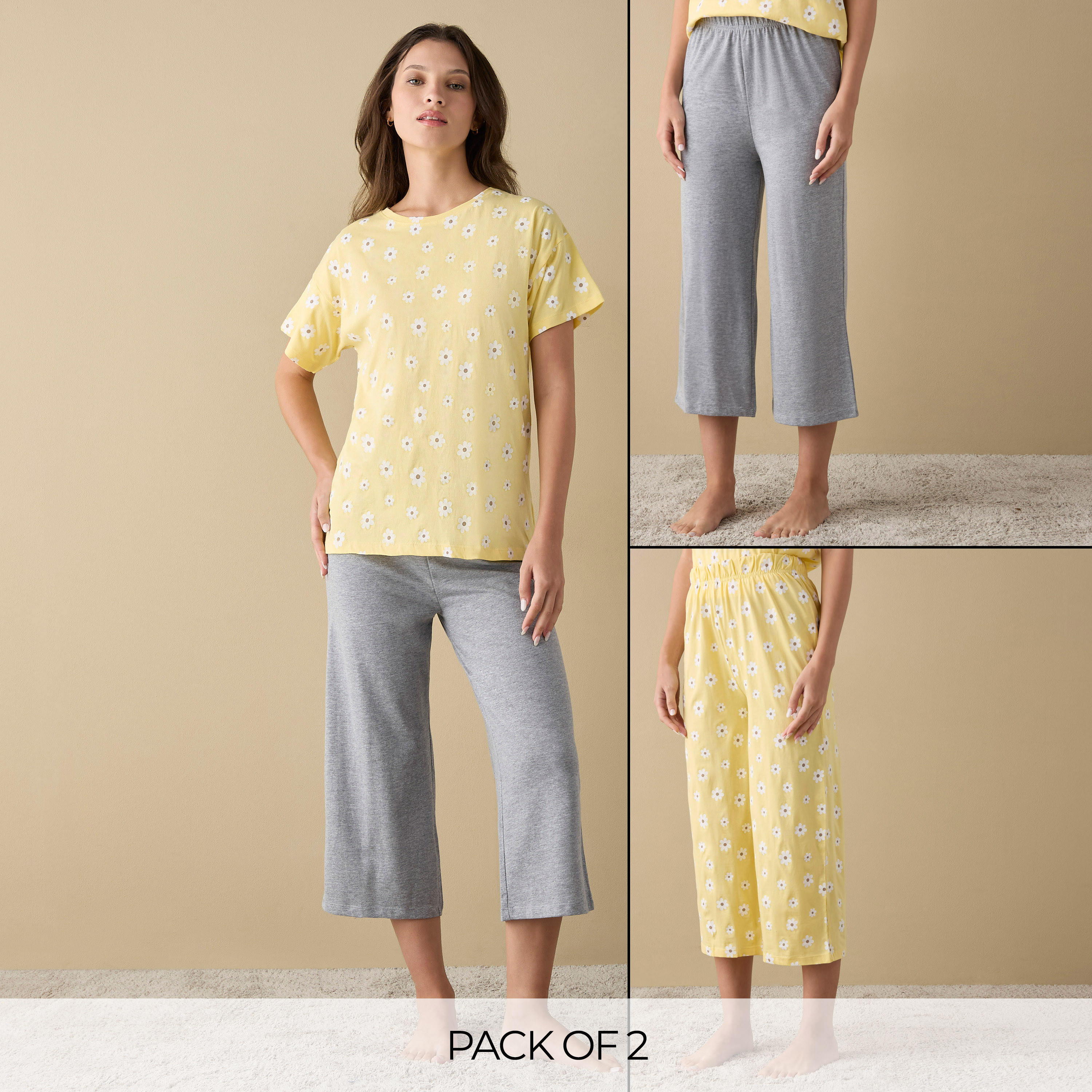 بنطلونات بيجاما متنوعة بخصر مطّاطي - طقم من قطعتين-women-clothing-nightwear-pyjamas-bottoms-image-1
