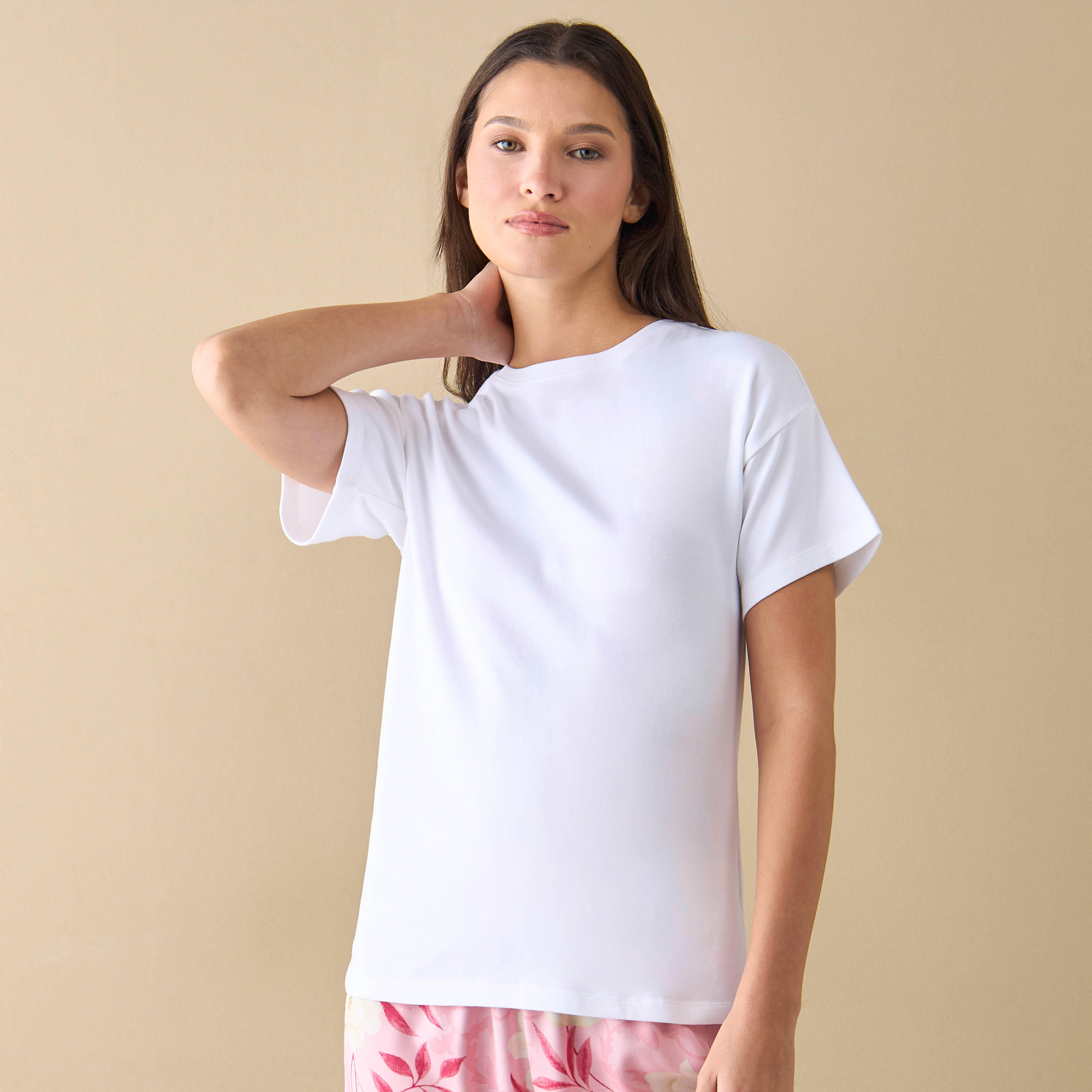 T-shirt and Floral Print Pyjama Set-women-clothing-nightwear-pyjamas-longsets-image-2