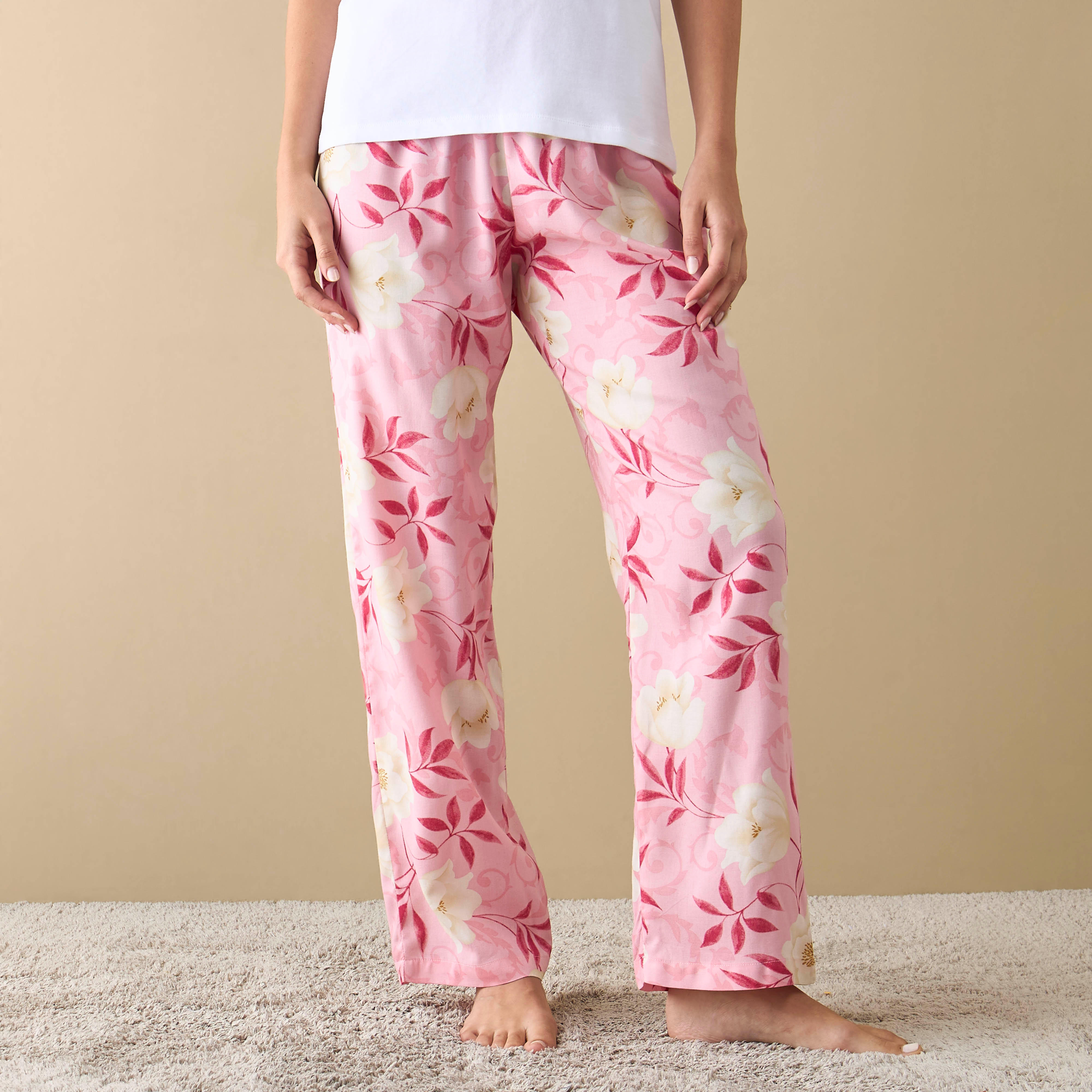 طقم بنطلون بيجاما بطبعات أزهار وتيشيرت -women-clothing-nightwear-pyjamas-longsets-image-4