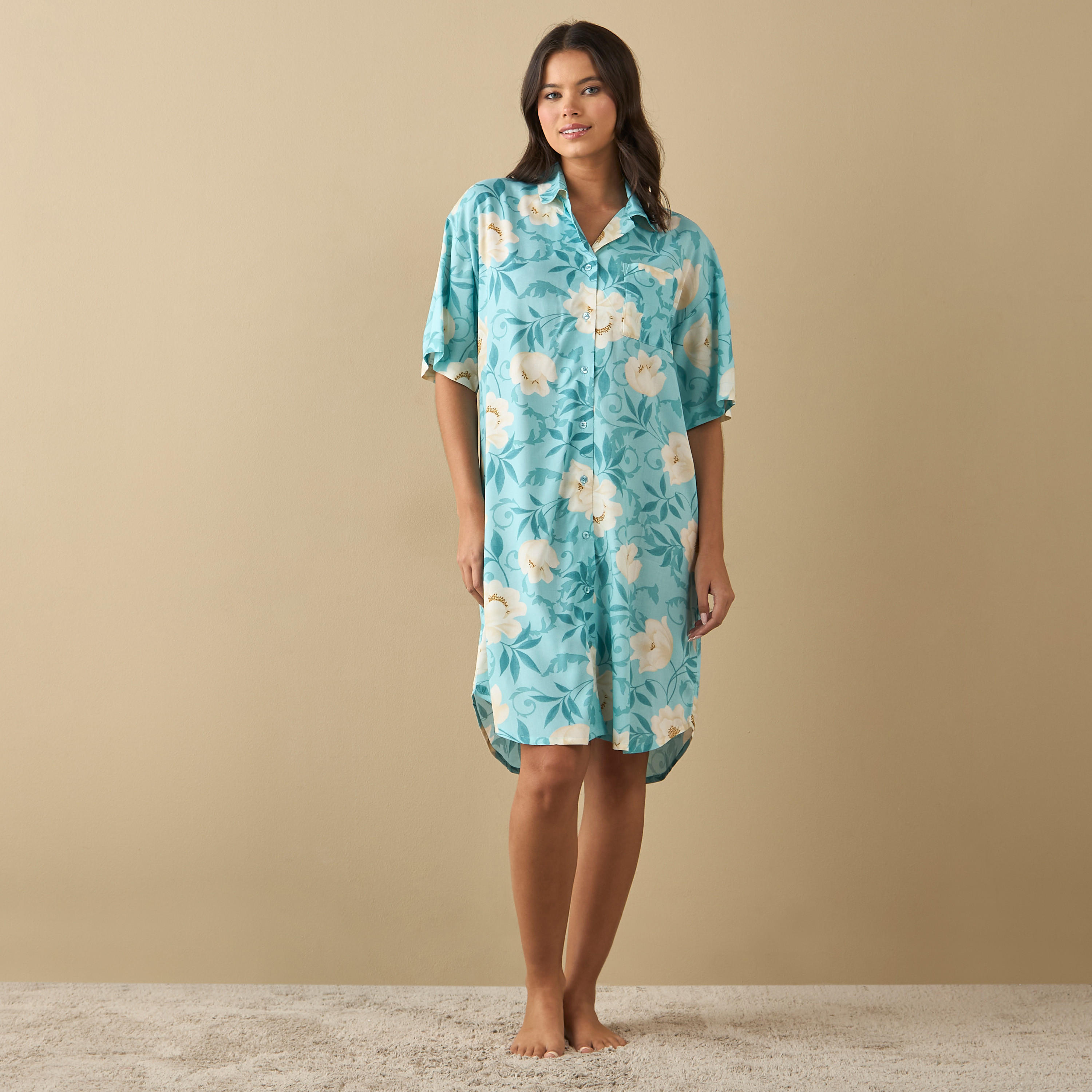 قميص نوم بطبعات أزهار وأكمام قصيرة-women-clothing-nightwear-nighties-image-6