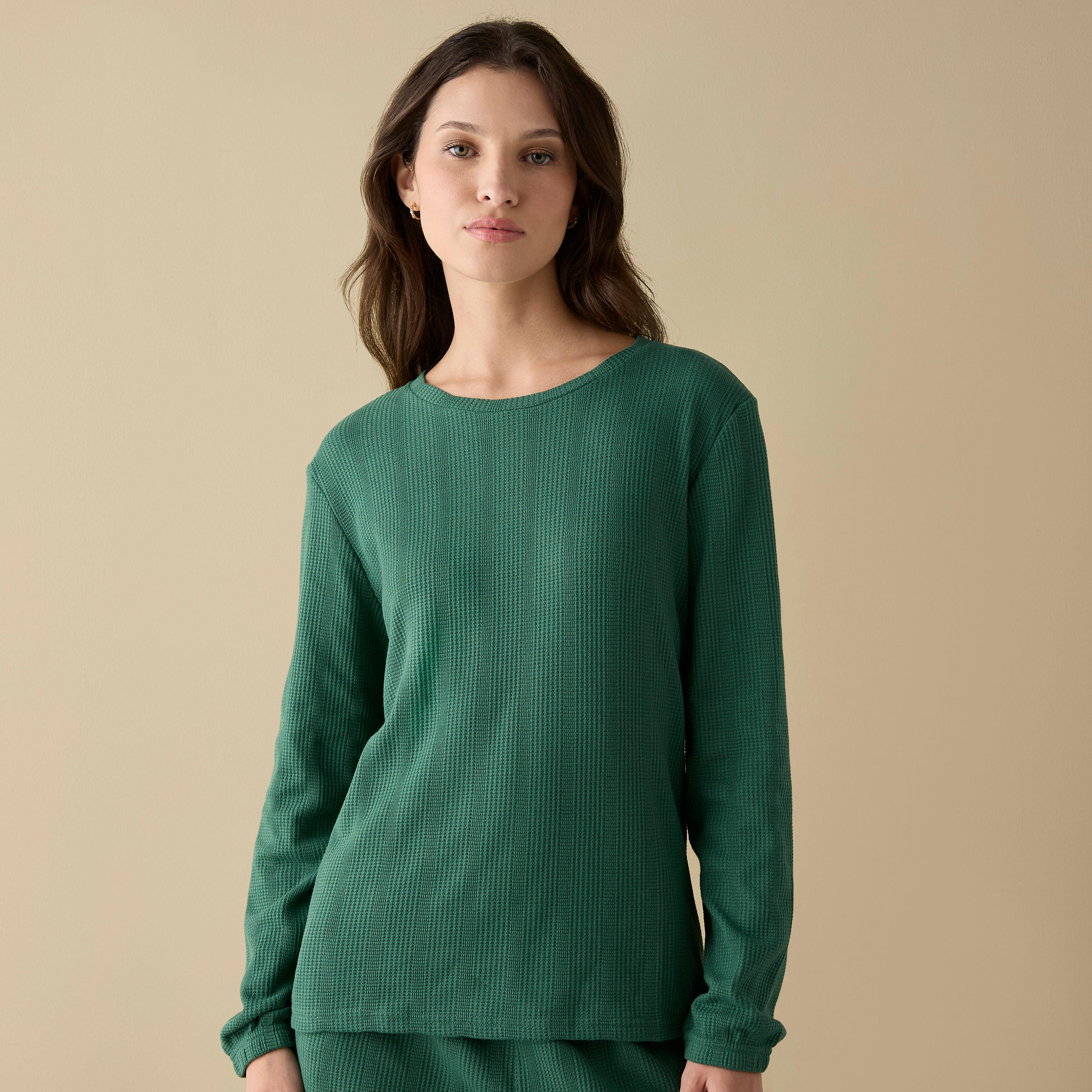 Waffle Textured Long Sleeve T-shirt and Elastciated Pyjama Set-women-clothing-nightwear-pyjamas-longsets-image-2
