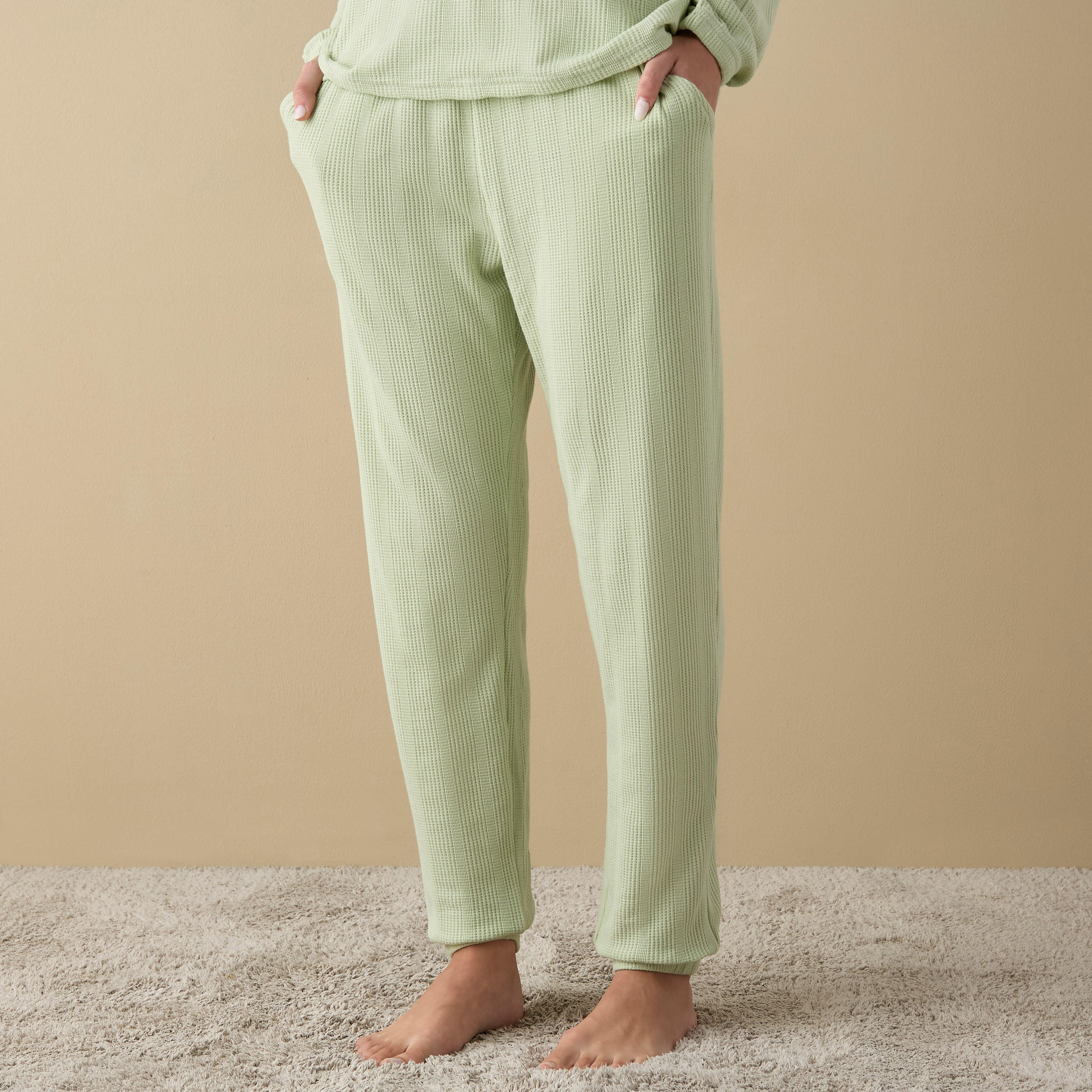 Waffle Textured Long Sleeve T-shirt and Elastciated Pyjama Set-women-clothing-nightwear-pyjamas-longsets-image-3