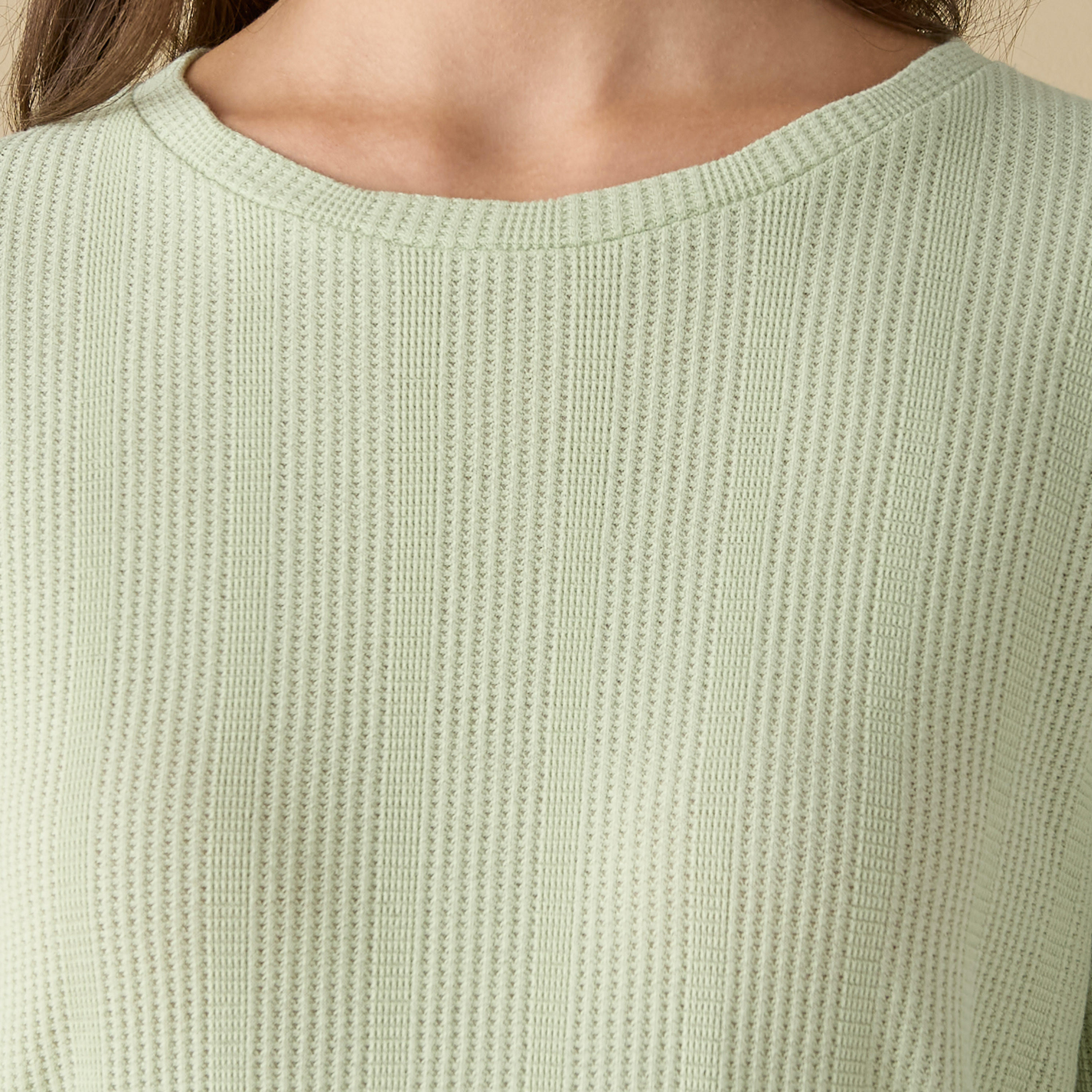 Waffle Textured Long Sleeve T-shirt and Elastciated Pyjama Set-women-clothing-nightwear-pyjamas-longsets-image-5