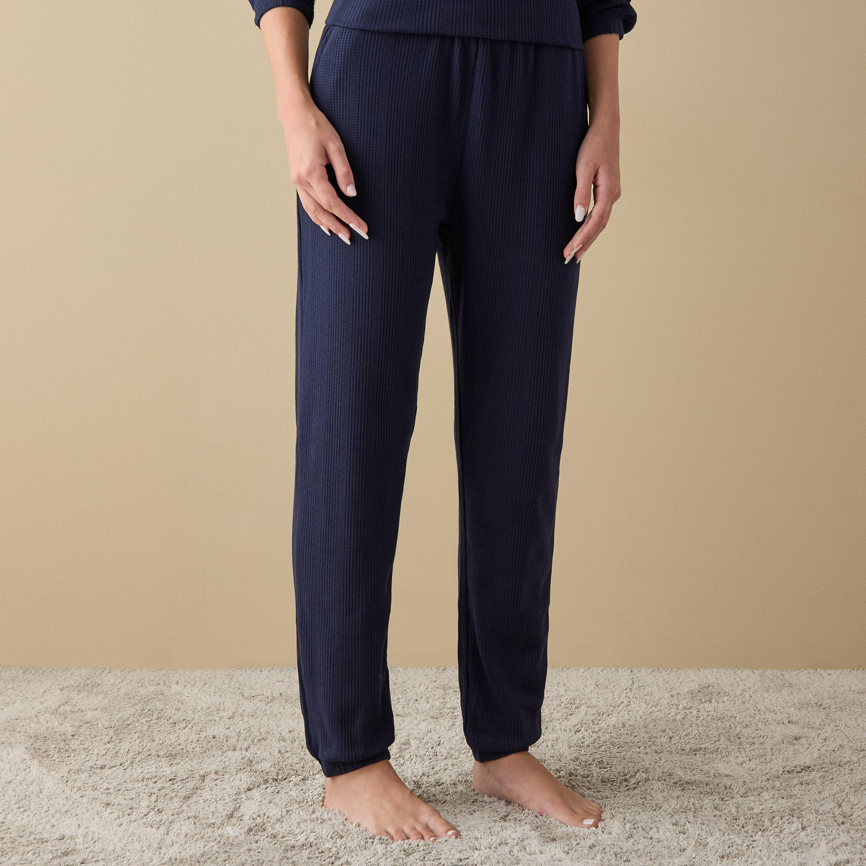 Waffle Textured Long Sleeve T-shirt and Elastciated Pyjama Set-women-clothing-nightwear-pyjamas-longsets-image-3