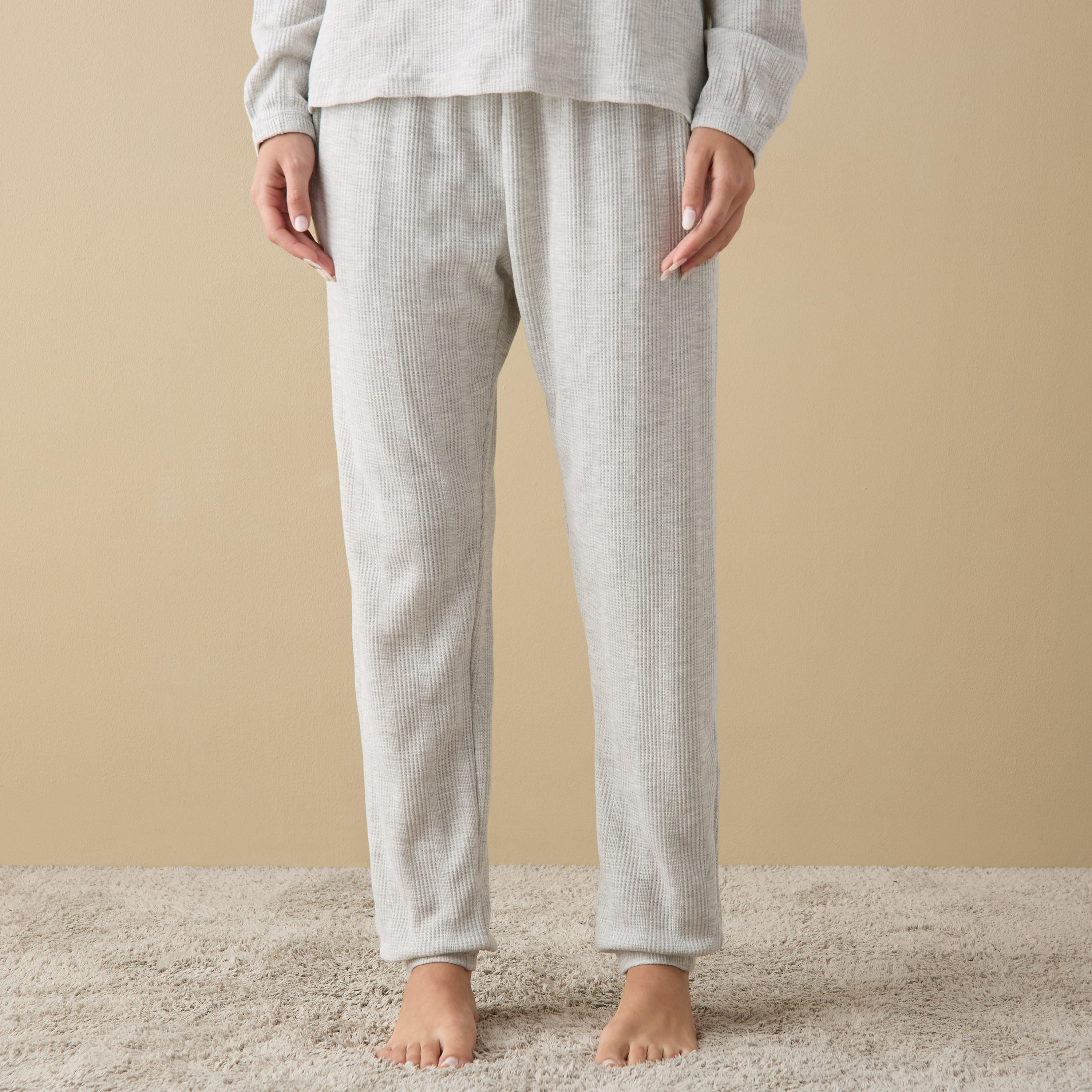 Waffle Textured Long Sleeve T-shirt and Elastciated Pyjama Set-women-clothing-nightwear-pyjamas-longsets-image-3