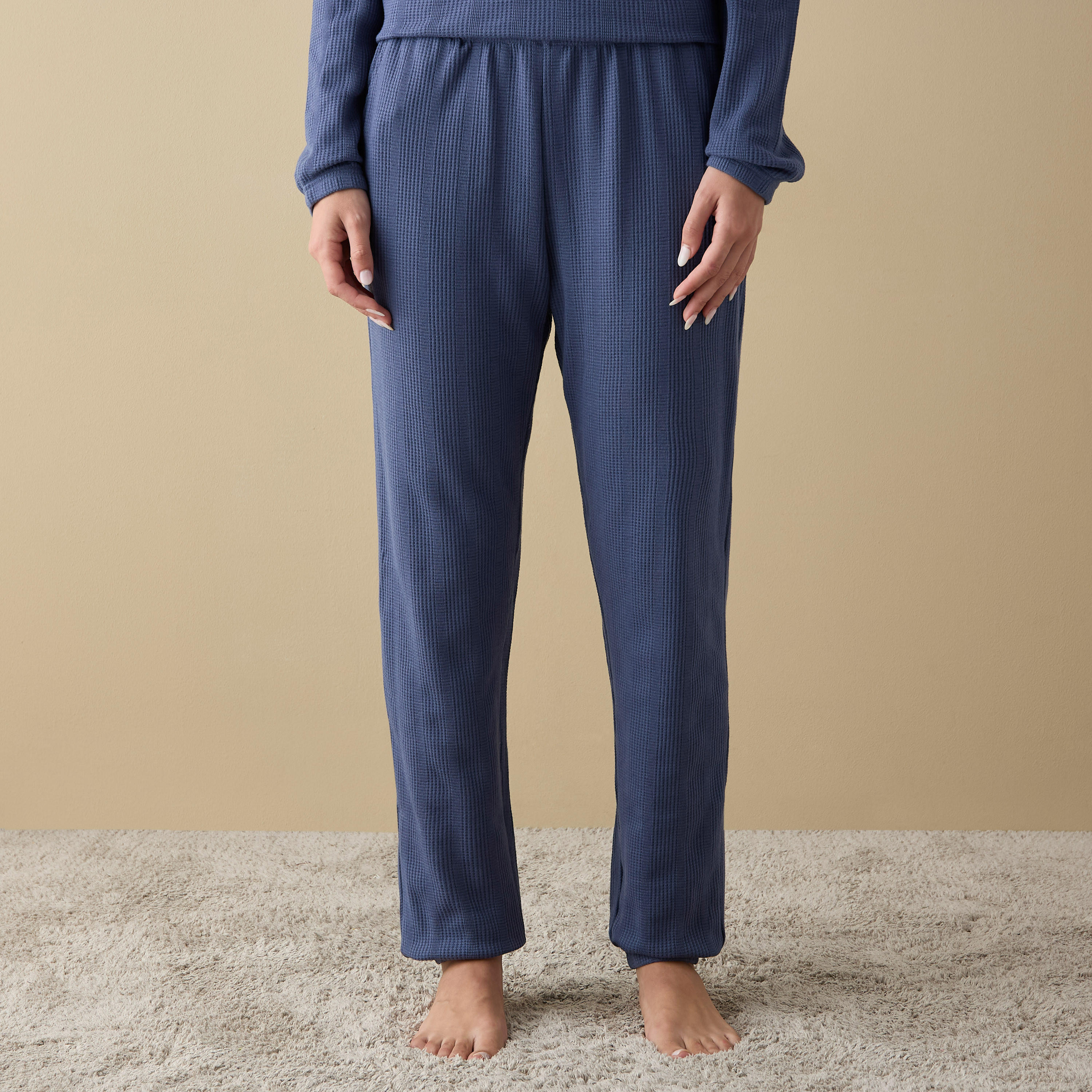 Waffle Textured Long Sleeve T-shirt and Elastciated Pyjama Set-women-clothing-nightwear-pyjamas-longsets-image-3