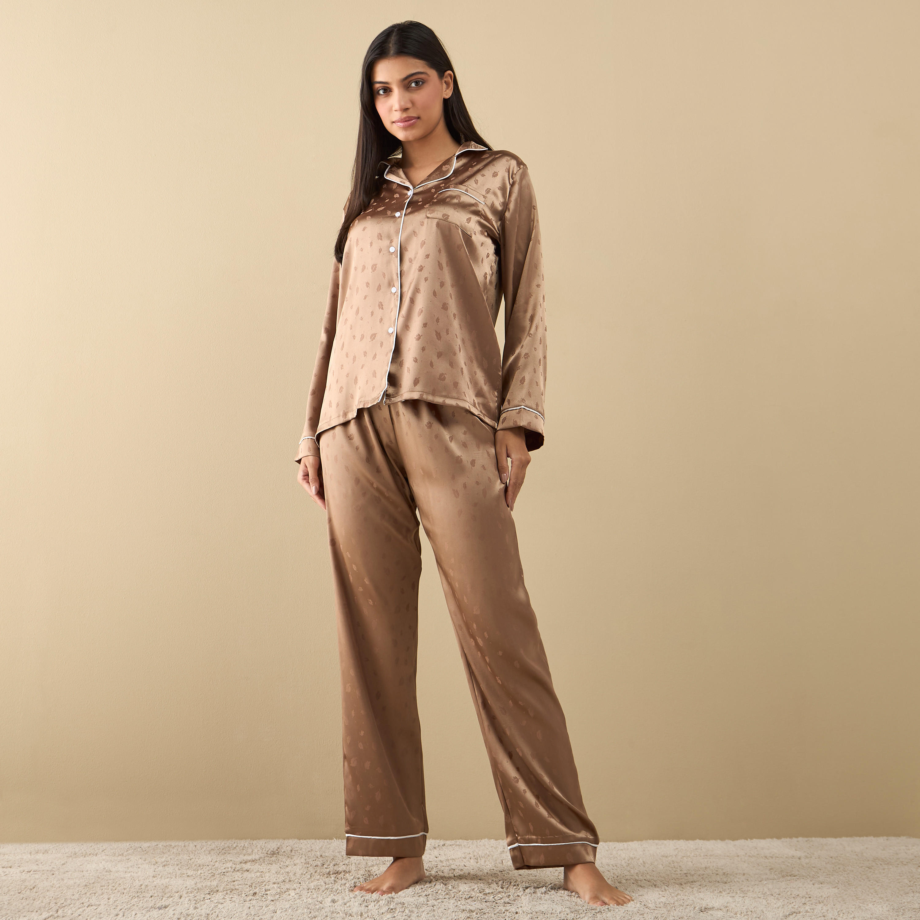 All-Over Leaf Print Long Sleeve Shirt and Elasticated Pyjama Set-women-clothing-nightwear-pyjamas-longsets-image-2