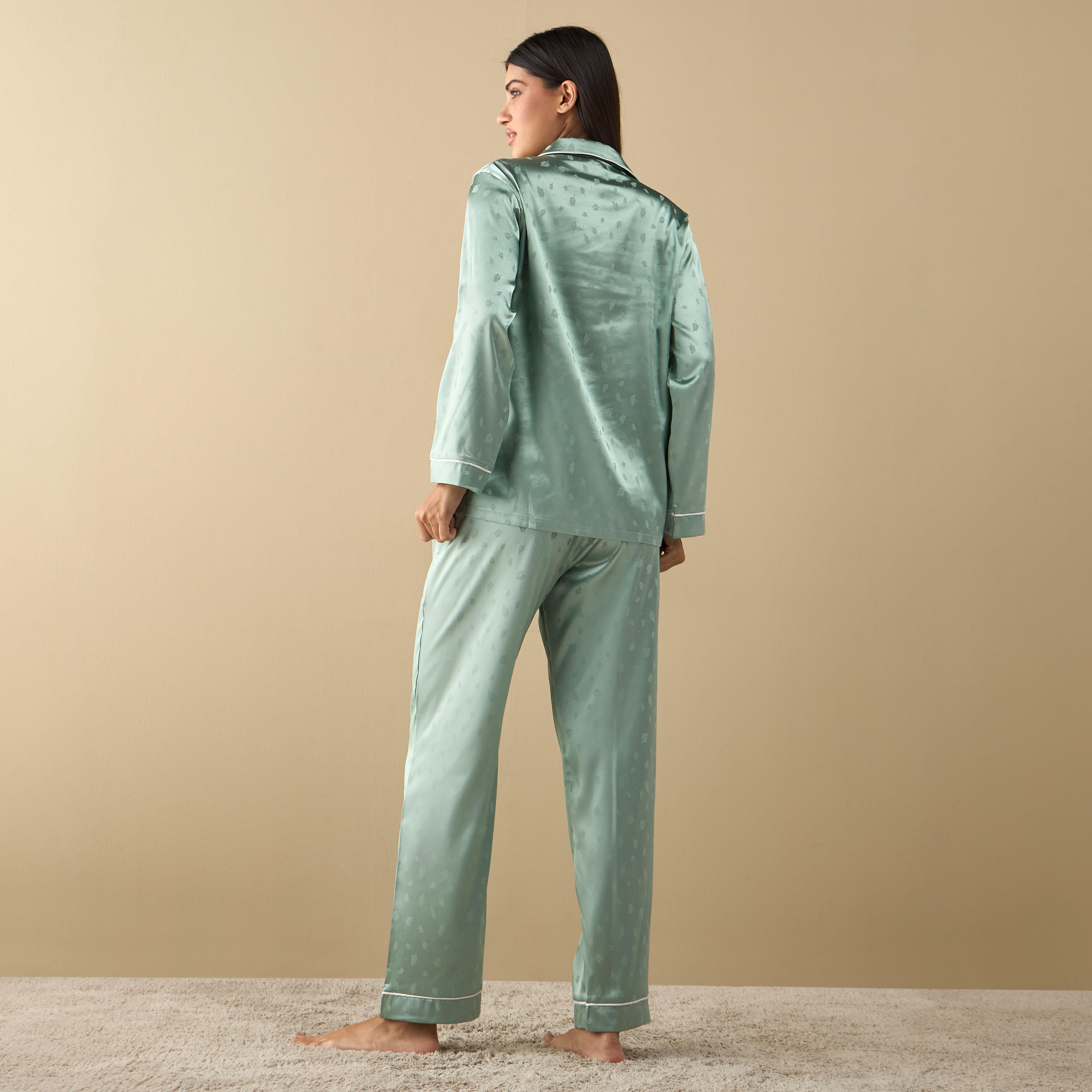 All-Over Leaf Print Long Sleeve Shirt and Elasticated Pyjama Set-women-clothing-nightwear-pyjamas-longsets-image-4
