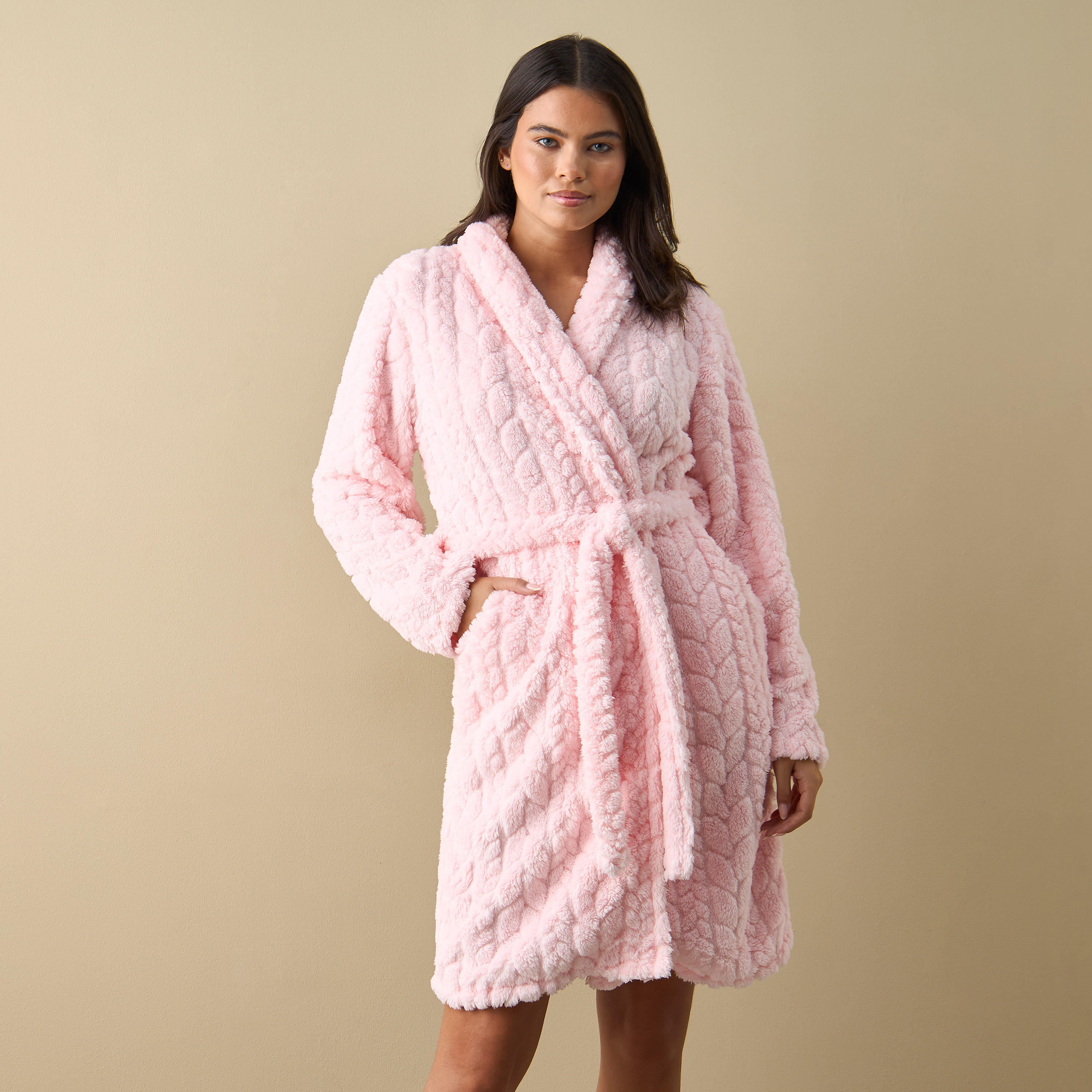 Textured Night Robe with Tie-up Belt-women-clothing-nightwear-robes-image-1