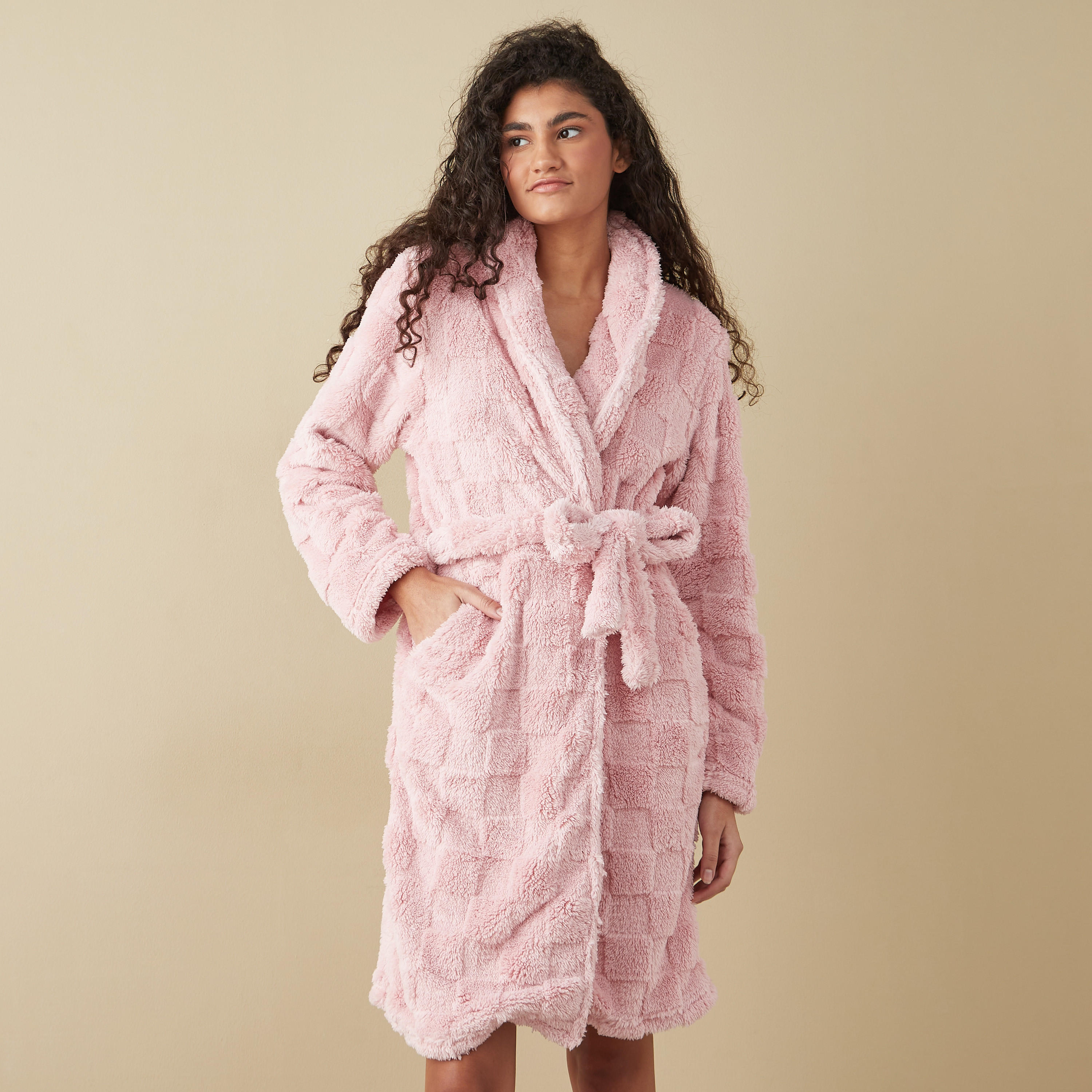 Textured Night Robe with Tie-up Belt-women-clothing-nightwear-robes-image-1