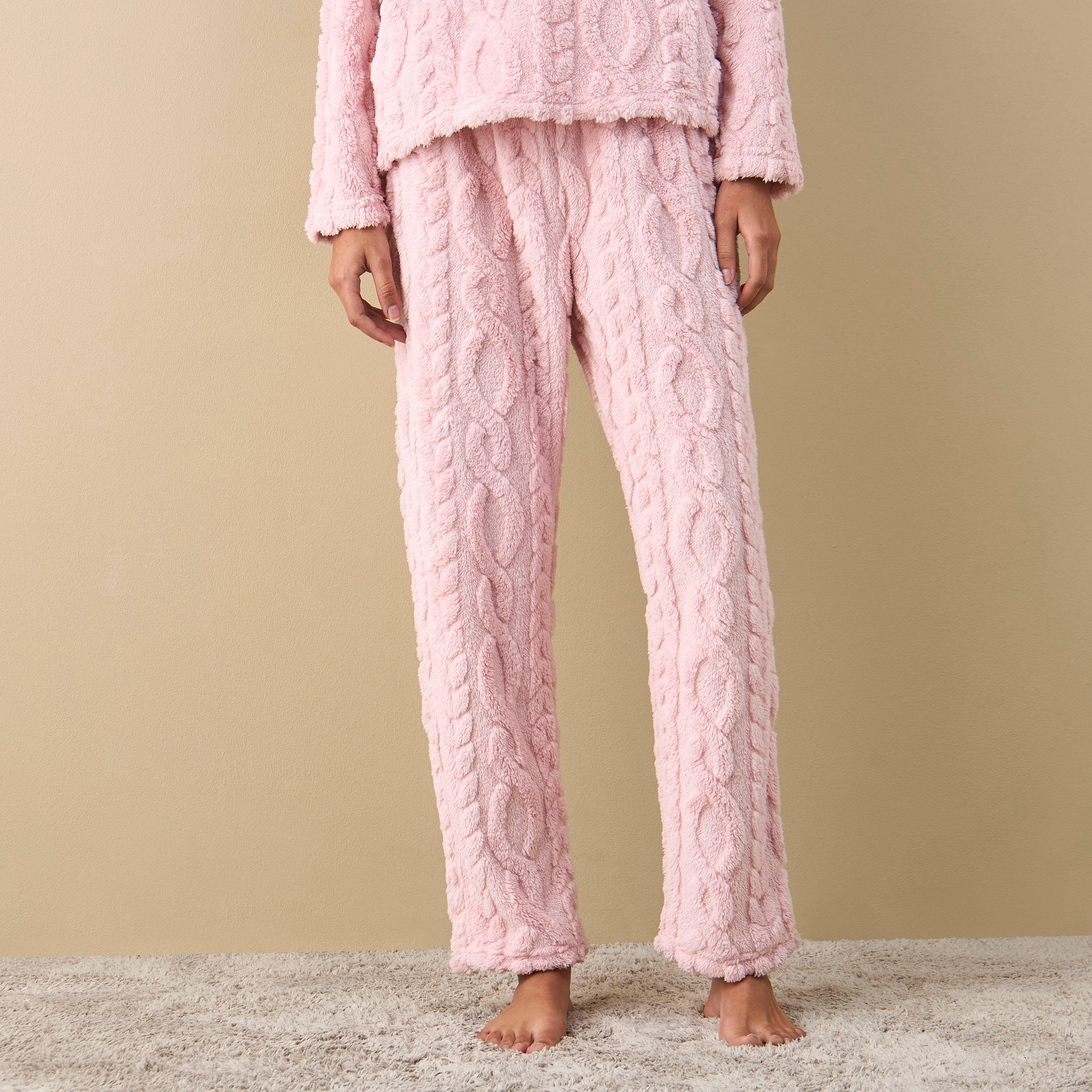 طقم بنطلون بيجاما وبلوزة بارزة الملمس بقبعة-women-clothing-nightwear-pyjamas-longsets-image-4