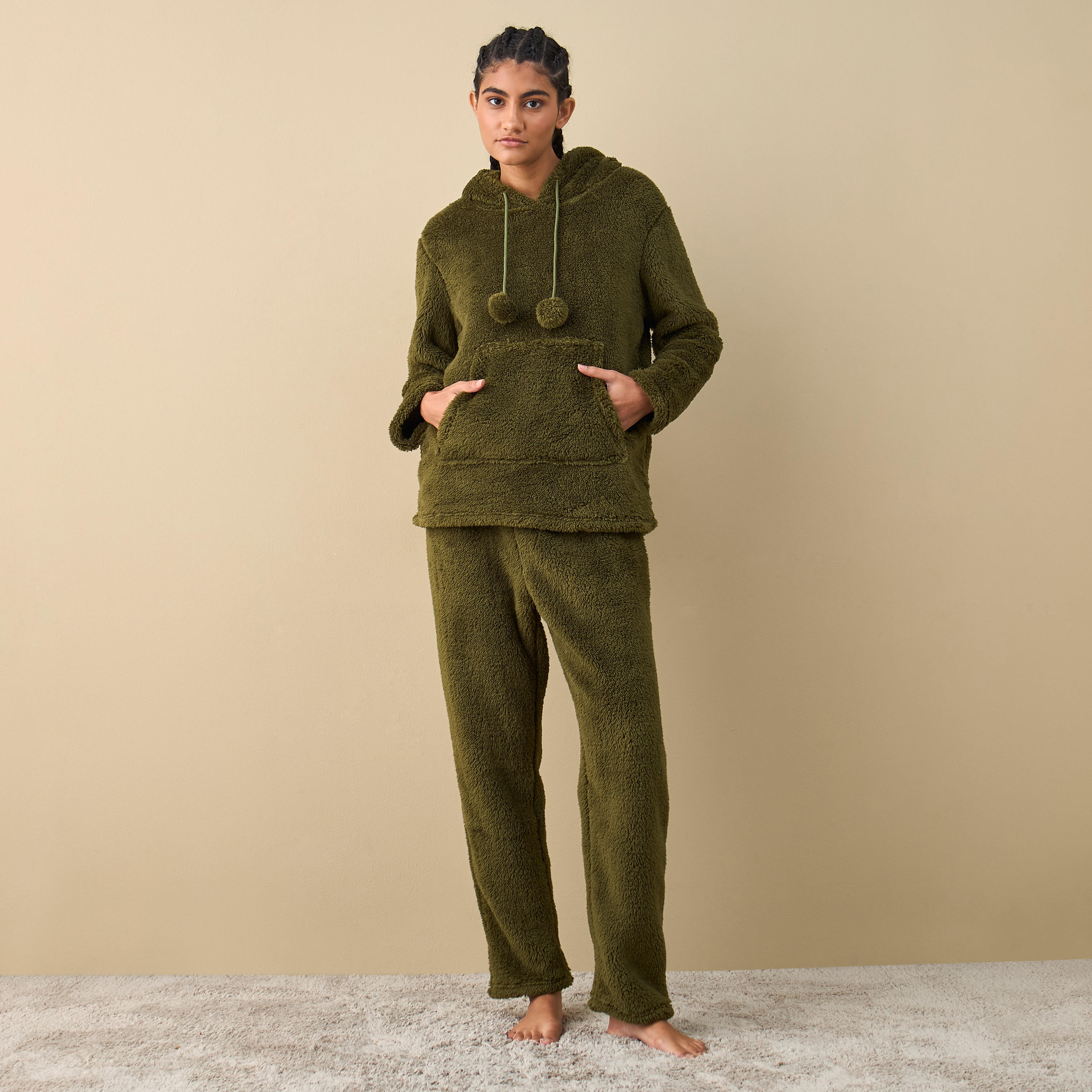 طقم بنطلون بيجاما وهودي بارز الملمس بأكمام طويلة-women-clothing-nightwear-pyjamas-longsets-image-1