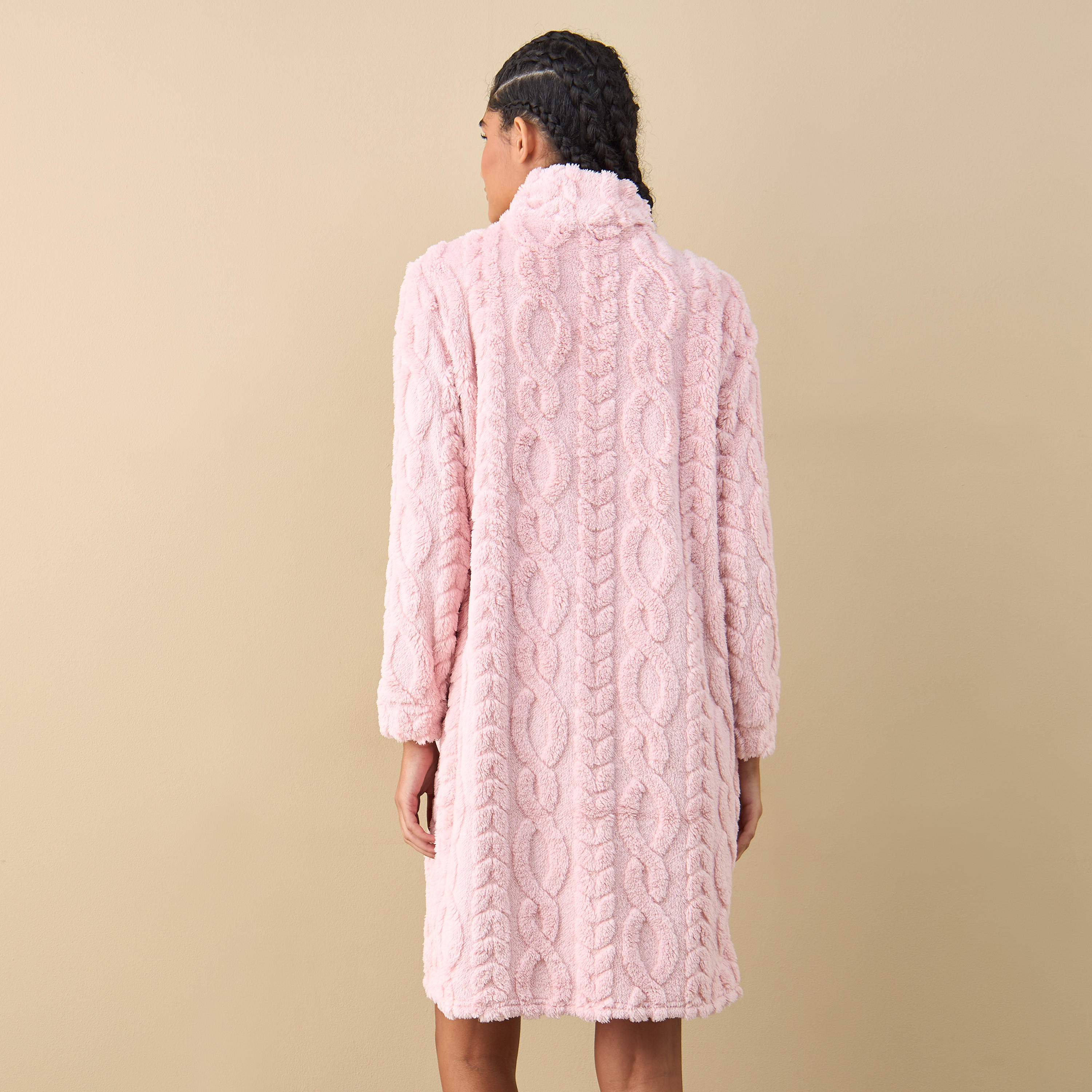 قميص نوم بارز الملمس بأكمام طويلة ونصف سحّاب إغلاق-women-clothing-nightwear-nighties-image-3