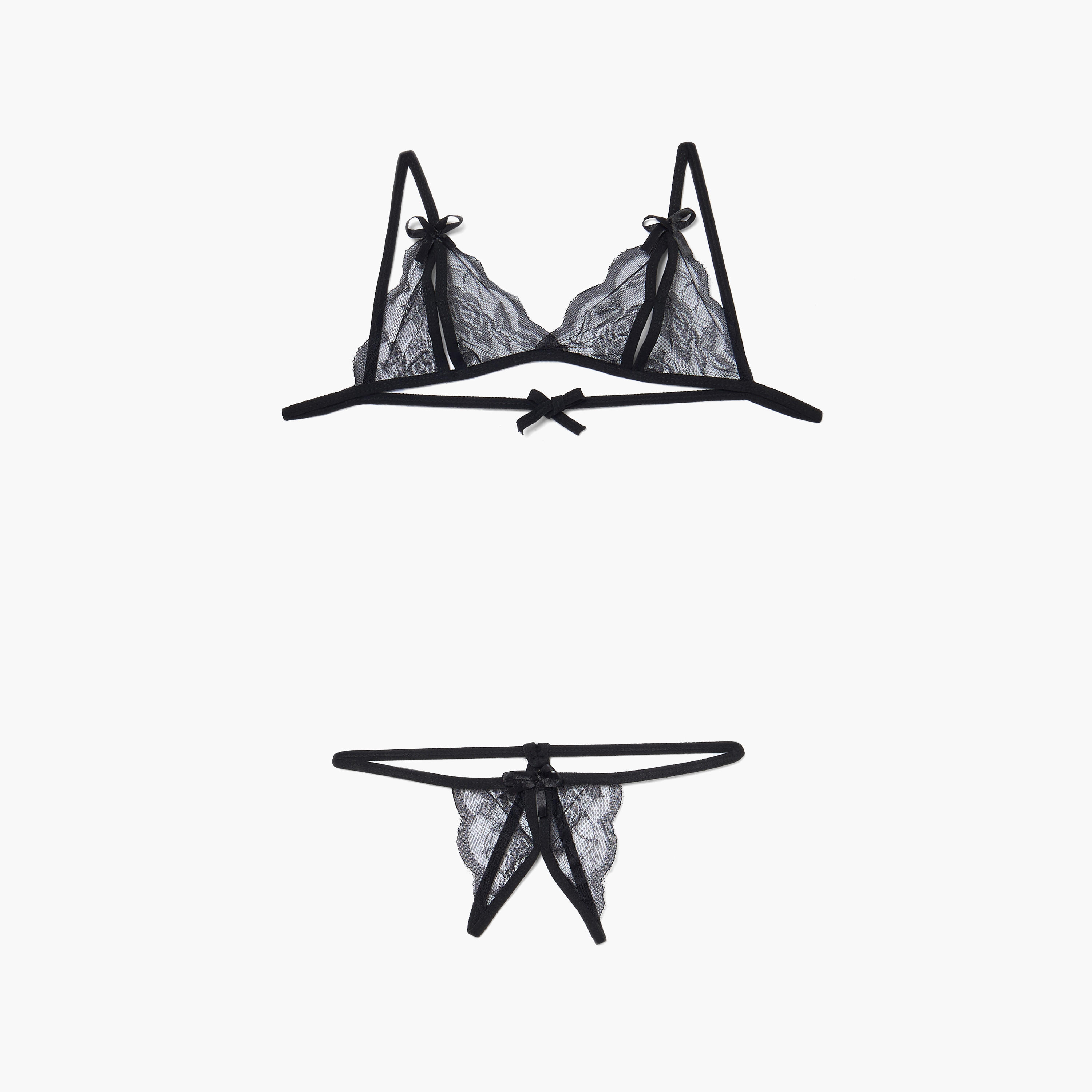 مجموعة صدريّة بأحزمة وسروال ثونج بتفاصيل دانتيل-women-clothing-lingerie-lingeriesets-image-1