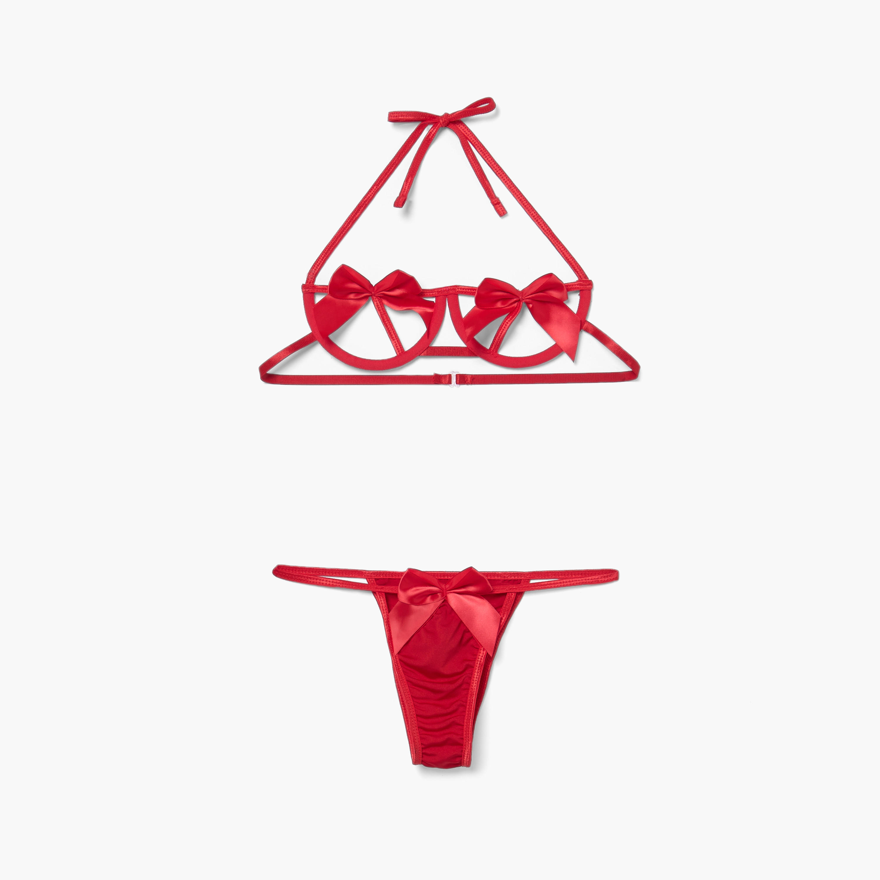 مجموعة ثونج وصدرية بحمالات وتزيينات فيونكة-women-clothing-lingerie-lingeriesets-image-1