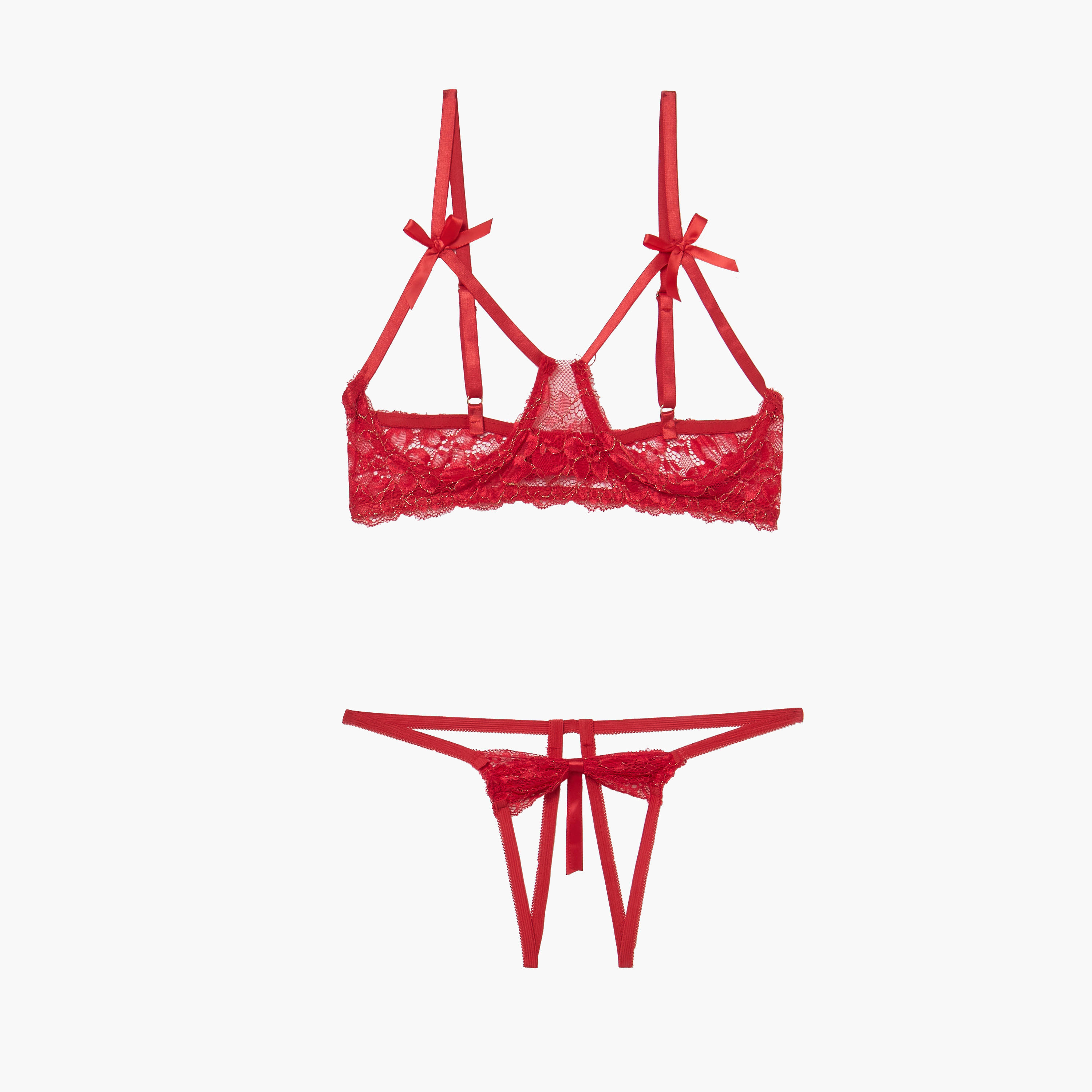 مجموعة ثونج وصدريّة بتفاصيل دانتيل-women-clothing-lingerie-lingeriesets-image-1