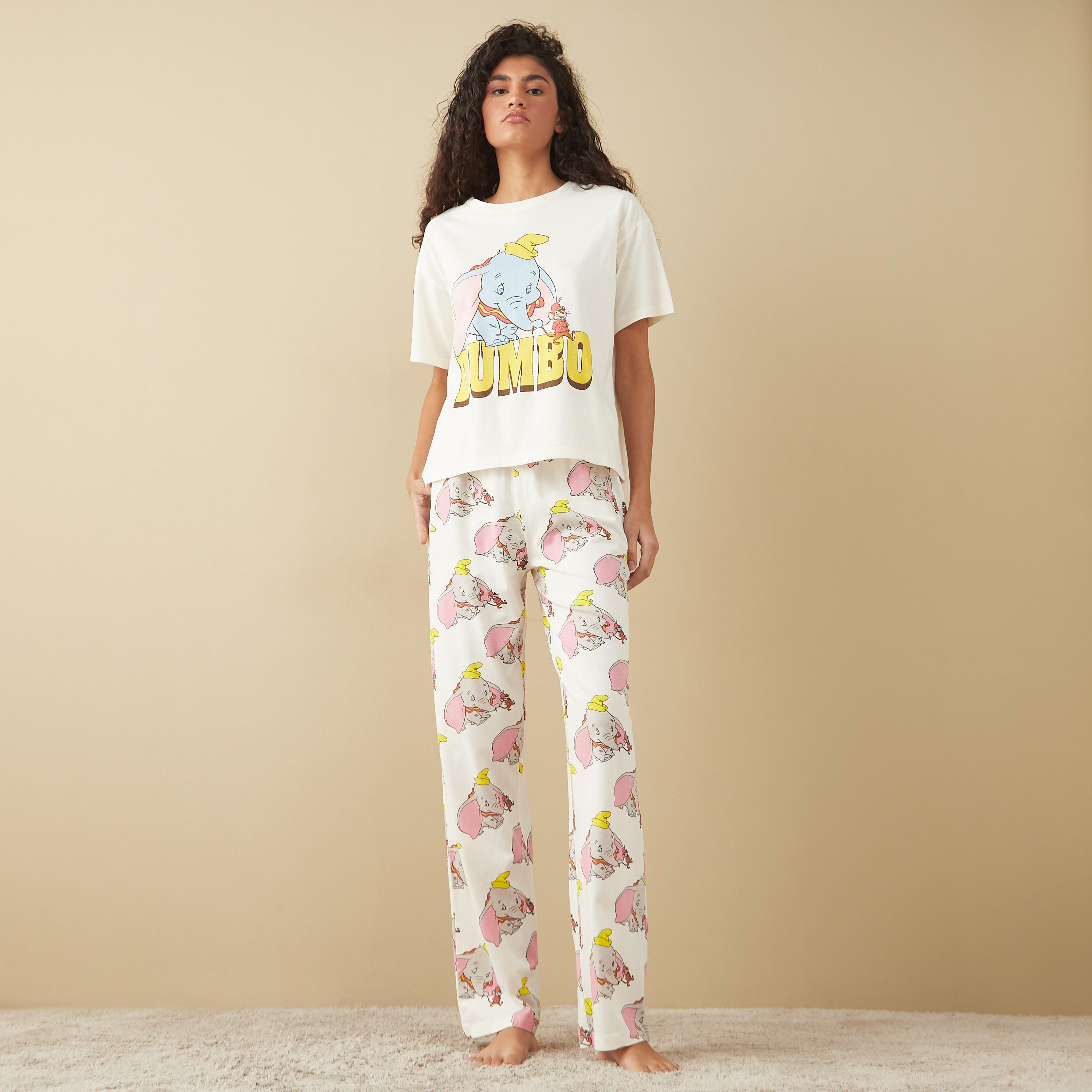 Dumbo Print T-shirt and Pyjama Set-women-clothing-nightwear-pyjamas-longsets-image-1
