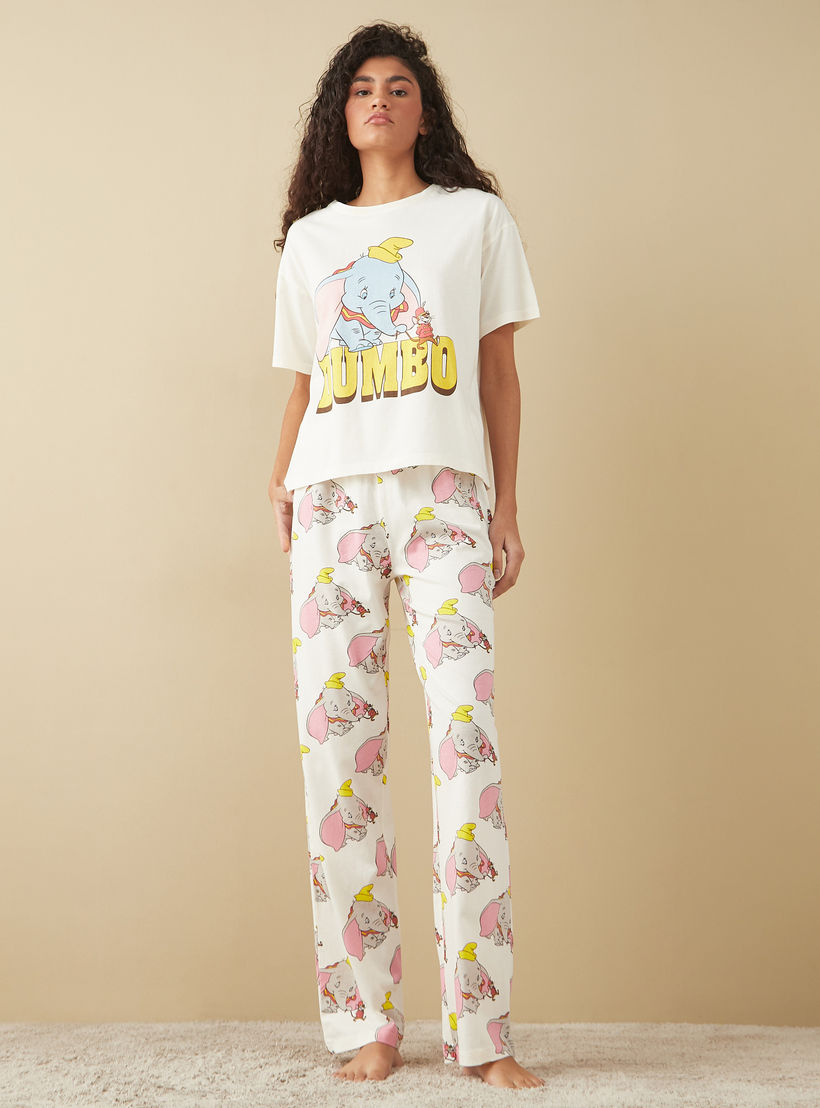 Dumbo Print T-shirt and Pyjama Set-women-clothing-nightwear-pyjamas-longsets-image-1
