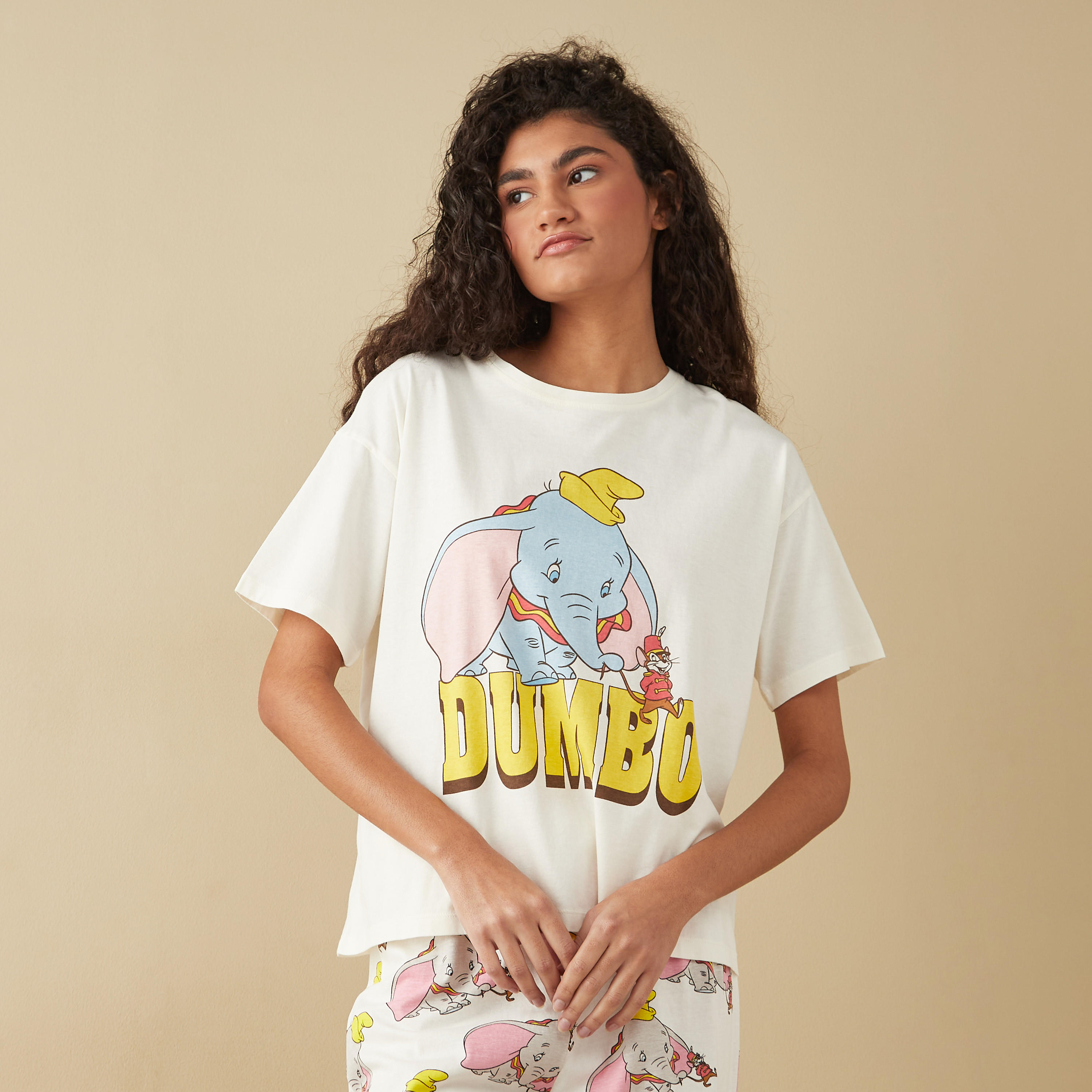 Dumbo Print T-shirt and Pyjama Set-women-clothing-nightwear-pyjamas-longsets-image-2
