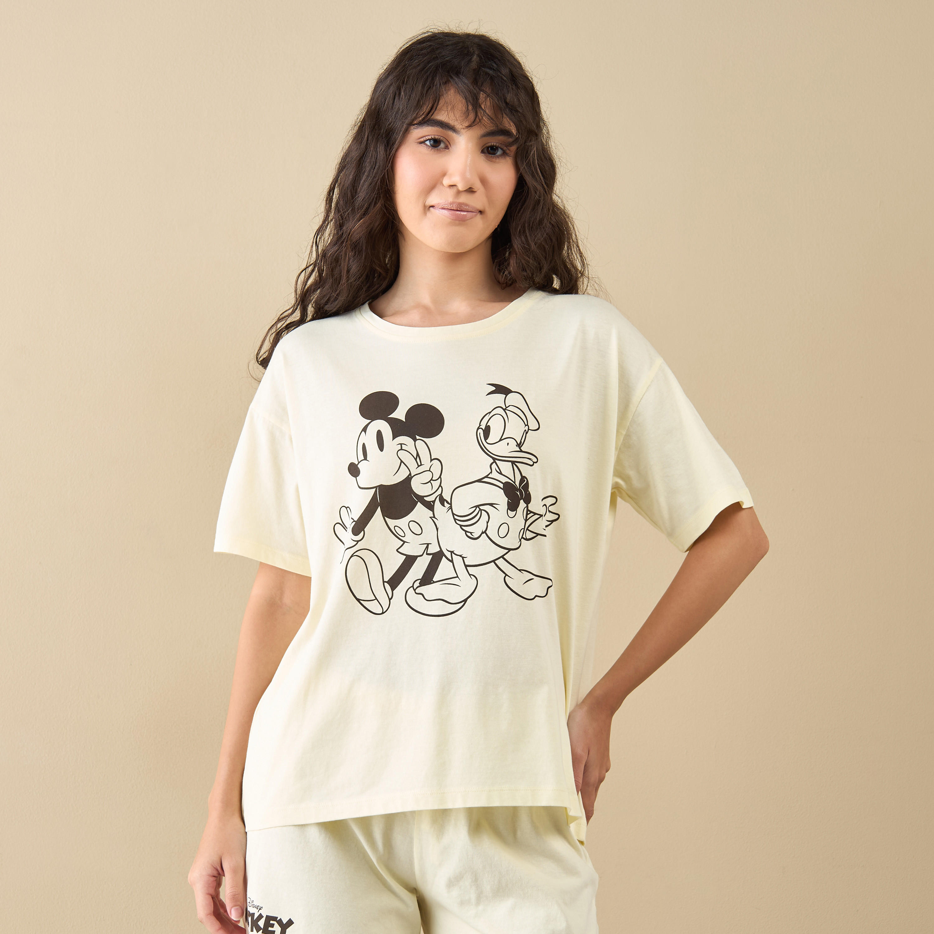 Mickey and Donald Print T-shirt and Shorts Set-women-clothing-nightwear-pyjamas-shortsets-image-2