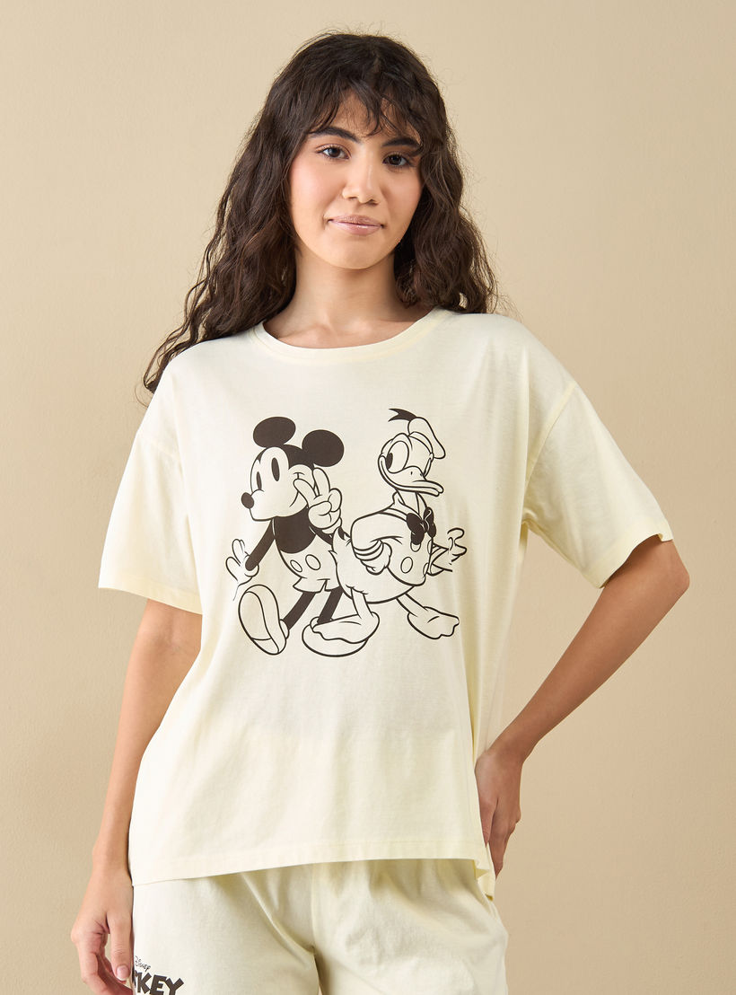 Mickey and Donald Print T-shirt and Shorts Set-women-clothing-nightwear-pyjamas-shortsets-image-2