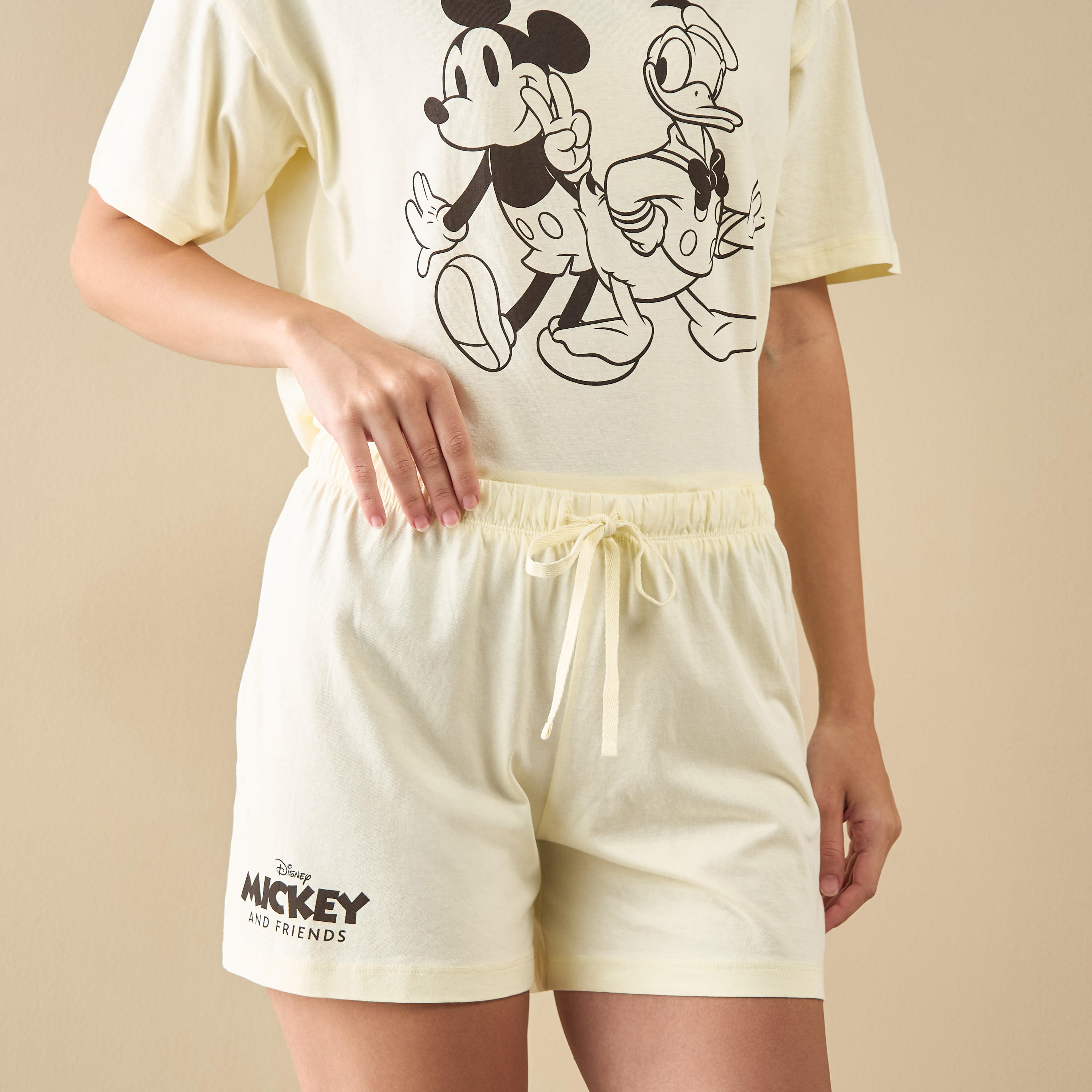 Mickey and Donald Print T-shirt and Shorts Set-women-clothing-nightwear-pyjamas-shortsets-image-3